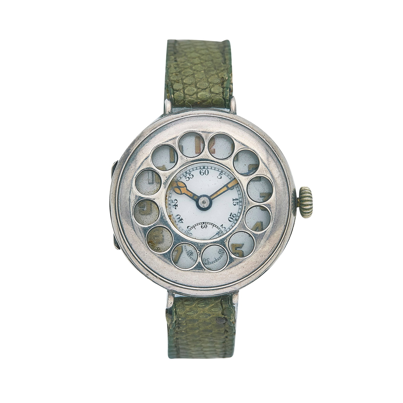 Silver Demi-Hunter Military Watch Ref. Unknown, circa 1920: STYLE: .; REF. #: Unknown; CONDITION: Pre-owned, Fair; YEAR: Circa 1920; ADDITIONAL COMMENTS: Scratches throughout watch, Watch is not running -Service required; CASE SIZE (mm): 35; CASE MATERIAL: Sil