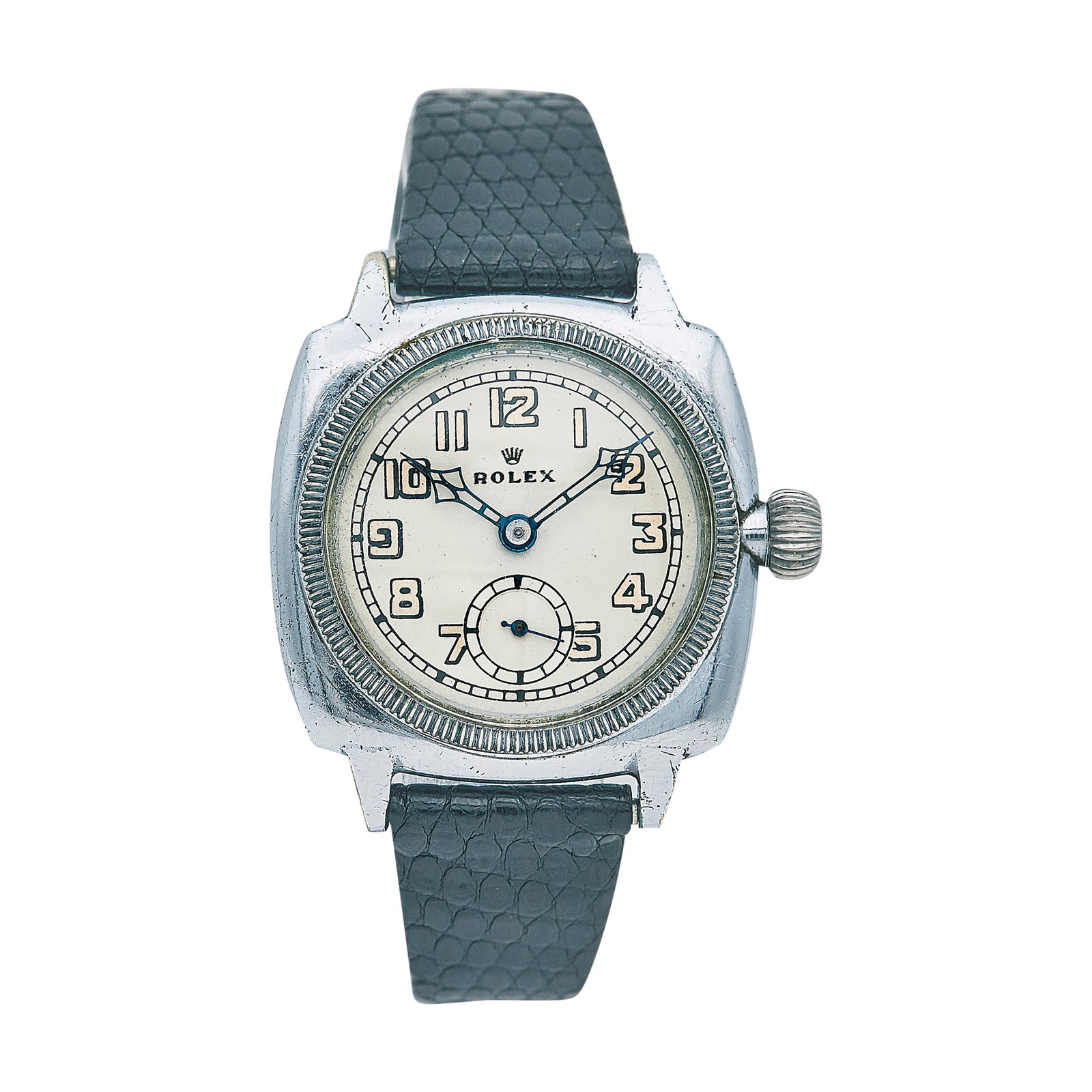 Rolex Stainless Steel Watch Ref. Unknown, circa 1930: BRAND: Rolex; STYLE: .; REF. #: Unknown; CONDITION: Pre-owned, Fair; YEAR: Circa 1930; ADDITIONAL COMMENTS: Scratches and corrosion throughout watch, Scratches throughout glass crystal, Dial has been 