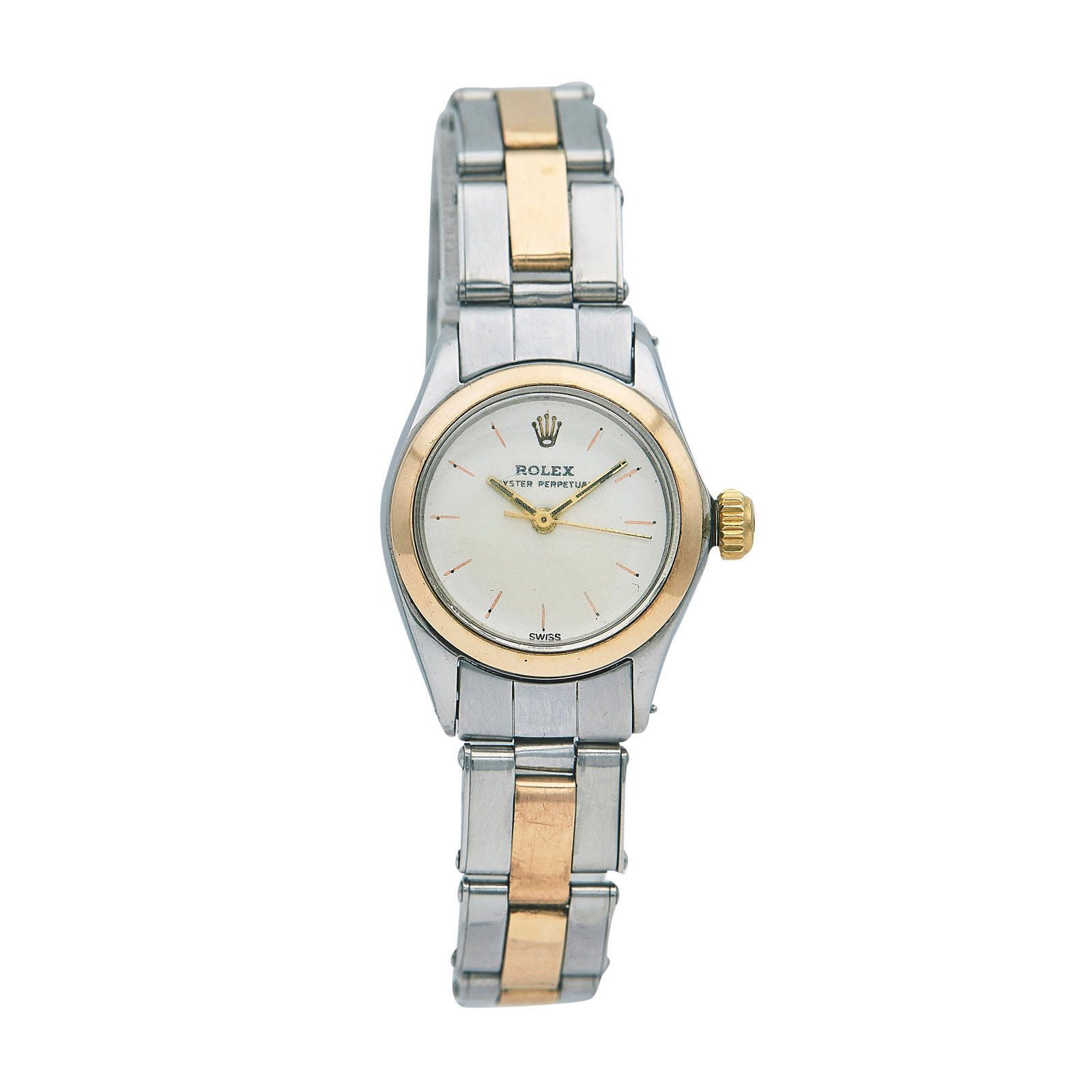 Rolex 18K Yellow Gold/SS Watch Ref. 6618, ca. 1965: BRAND: Rolex; REF. #: 6618; CONDITION: Pre-owned, Good; YEAR: Circa 1965; ADDITIONAL COMMENTS: Scratches throughout watch, Scratches and wear throughout acrylic crystal; CASE SIZE (mm): 26; CASE MATER