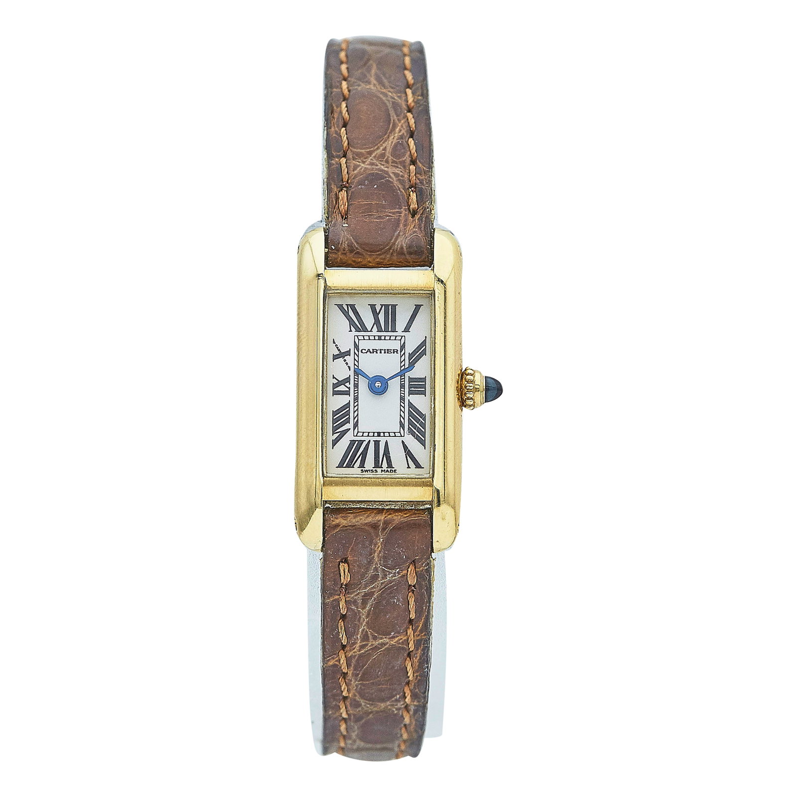 Cartier Tank Allongée 18K Yellow Gold Watch Ref. W1529956, circa 1995: BRAND: Cartier; STYLE: Tank Allongée; REF. #: W1529956; CONDITION: Pre-owned, Very Good; YEAR: Circa 1995; ADDITIONAL COMMENTS: Scratches throughout watch, Wear to branded leather strap; CASE SIZE (m