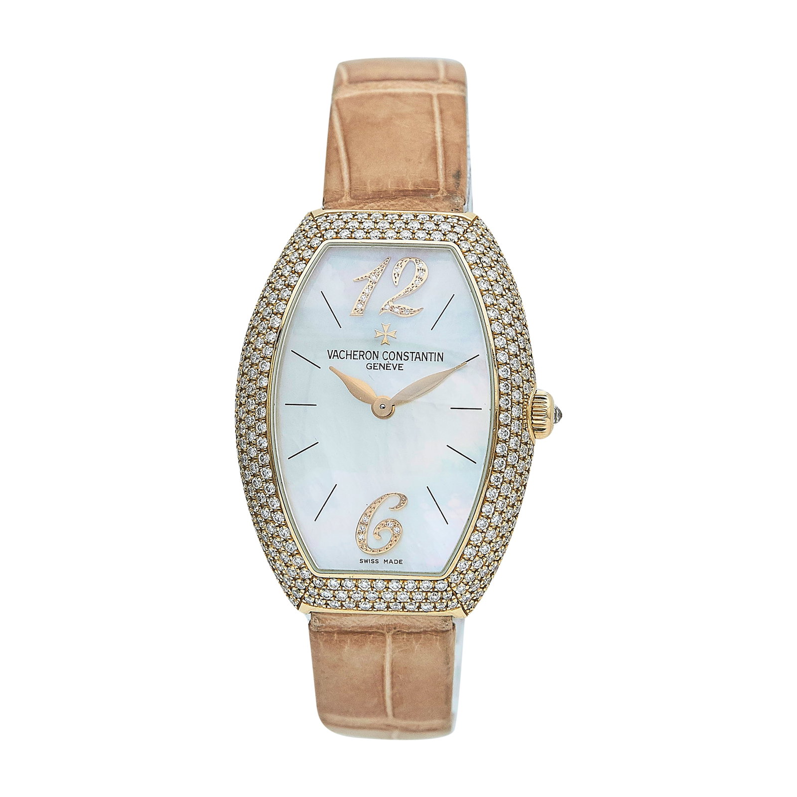 Vacheron Constantin Egerie 18K Rose Gold Watch Ref. 25541/000R-9262, circa 2010: BRAND: Vacheron Constantin; STYLE: .; REF. #: 25541/000R-9262; CONDITION: Pre-owned, Good; YEAR: Circa 2010; ADDITIONAL COMMENTS: Scratches throughout watch, Small chips along bottom edge of crystal a