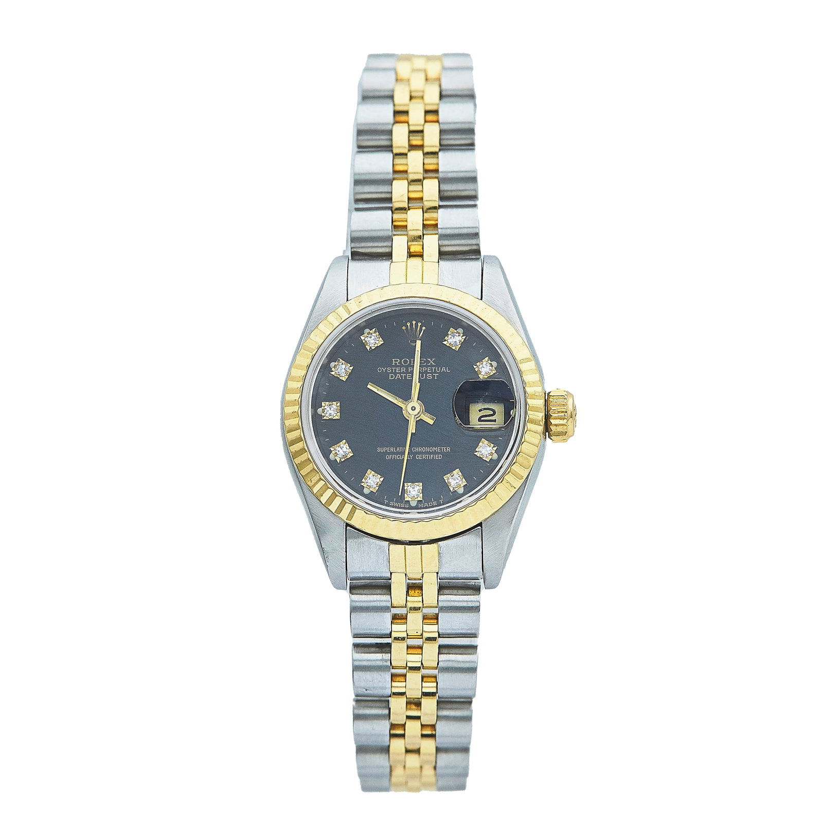 Rolex Datejust 18K Yellow Gold/SS Watch Ref. 69173, 1988: BRAND: Rolex; STYLE: Datejust; REF. #: 69173; CONDITION: Pre-owned, Very Good; YEAR: 1988; ADDITIONAL COMMENTS: R serial, Scratches throughout watch, Chip on crystal around 11 o'clock marker, Bracelet