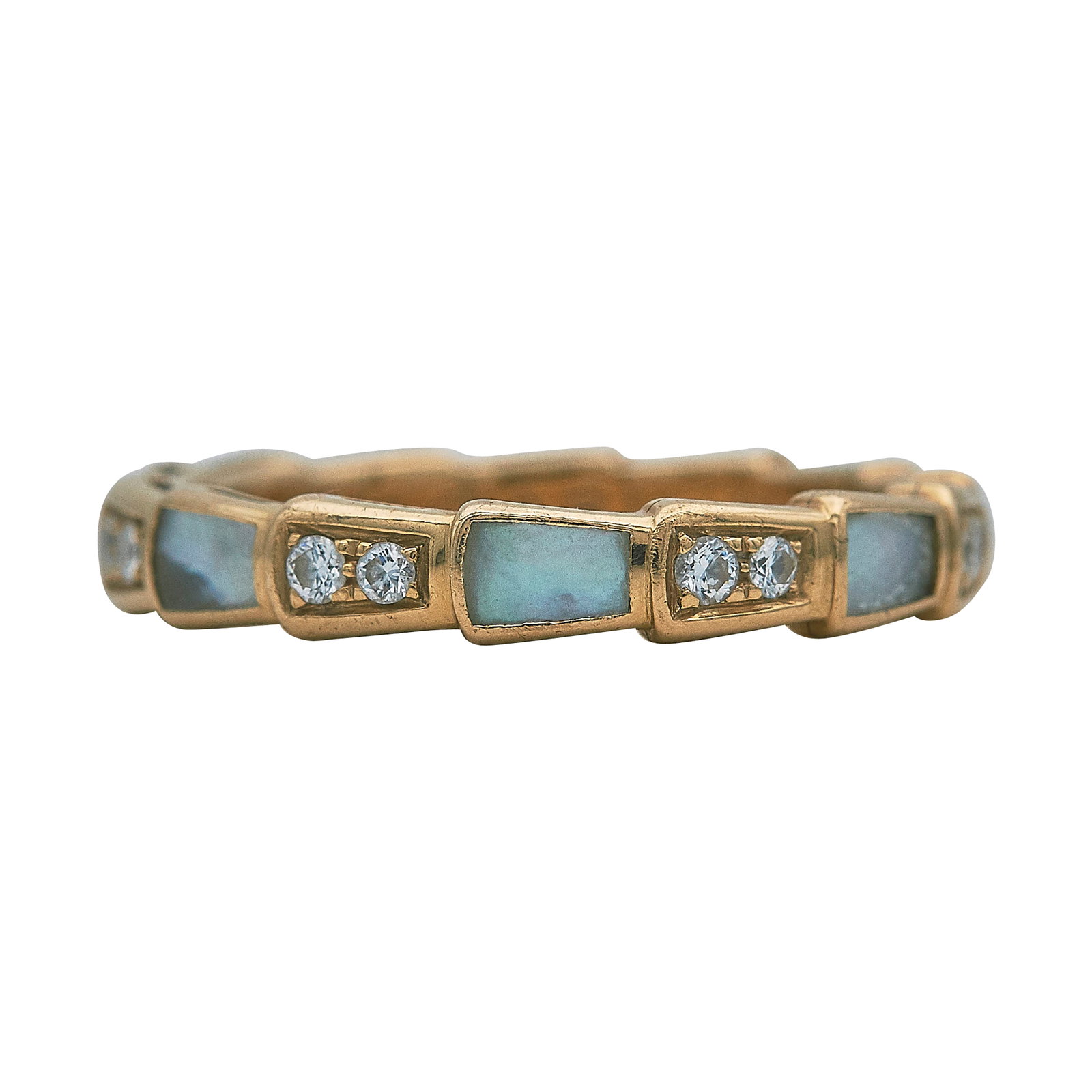 Bulgari Bvlgari Serpenti Viper 18K Rose Gold Mother-of-Pearl and Diamond Band Ring: BRAND: Bulgari; COLLECTION: Serpenti Viper; METAL: 18K Rose Gold; APPROXIMATE TOTAL DIAMOND WEIGHT: 0.24 ctw; GEMSTONES: Mother-of-Pearl; STAMPED: Au750, Italian workshop mark, Made in Italy, 58, Bvlg