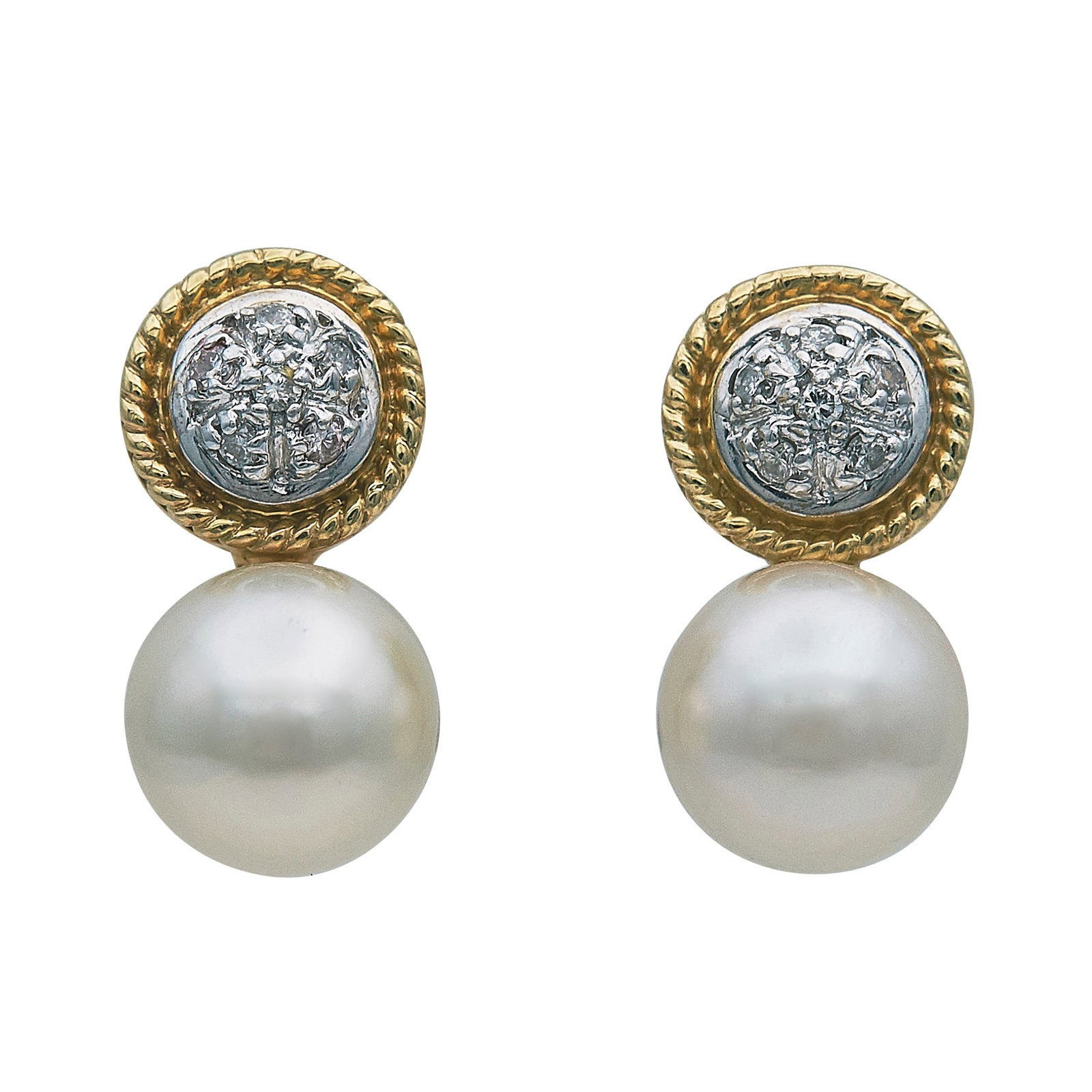 14K Yellow Gold Pearl and Diamond Earrings (1 of 3)