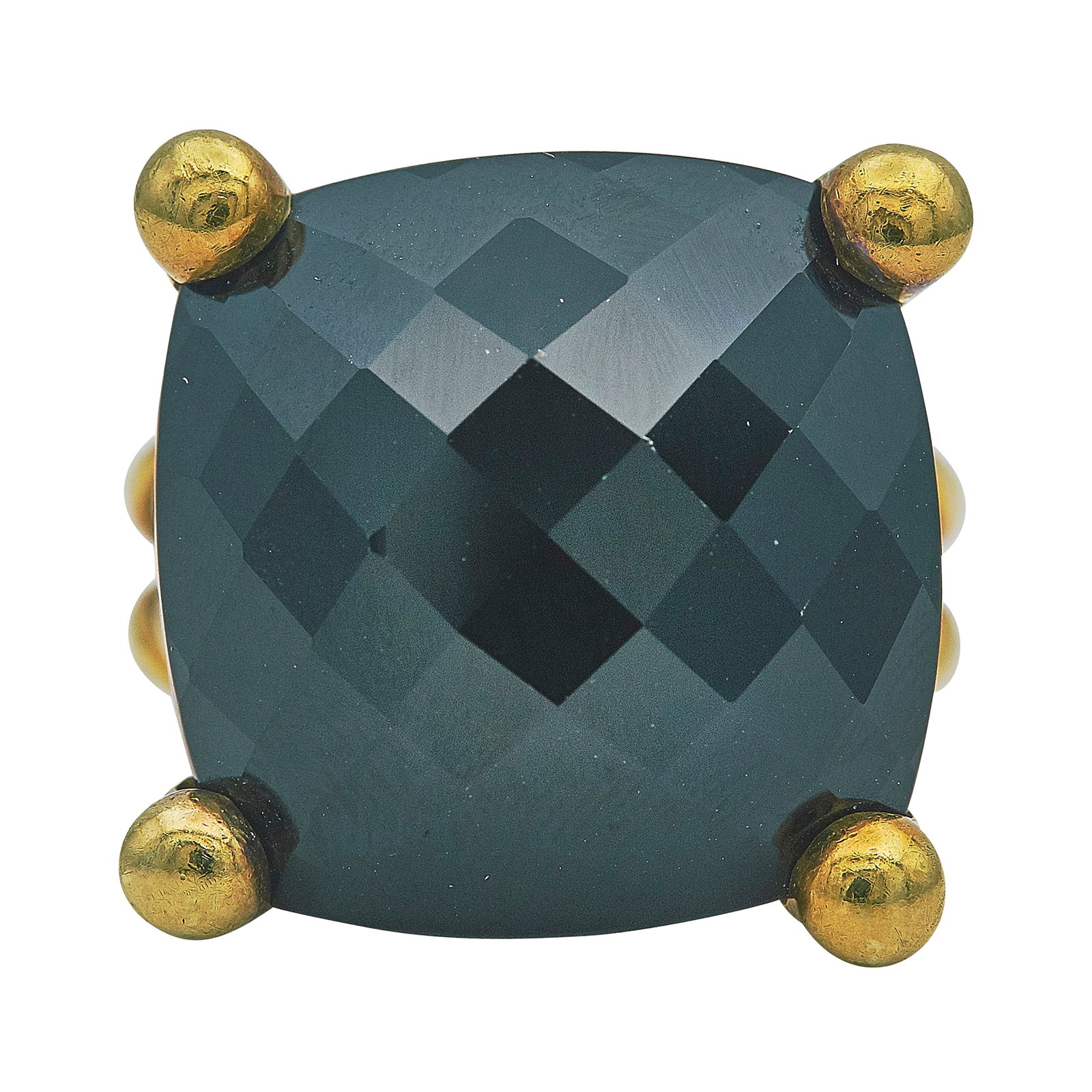 David Yurman Cable 18K Yellow Gold and Onyx Cocktail Ring: BRAND: David Yurman; COLLECTION: Cable; METAL: 18K Yellow Gold; GEMSTONES: Onyx approx. 19.80 mm x 19.80 mm; STAMPED: © D.Y., 750; CONDITION: Pre-owned, Very Good; ITEM WEIGHT (GRAMS): 17 g; MEASUREM