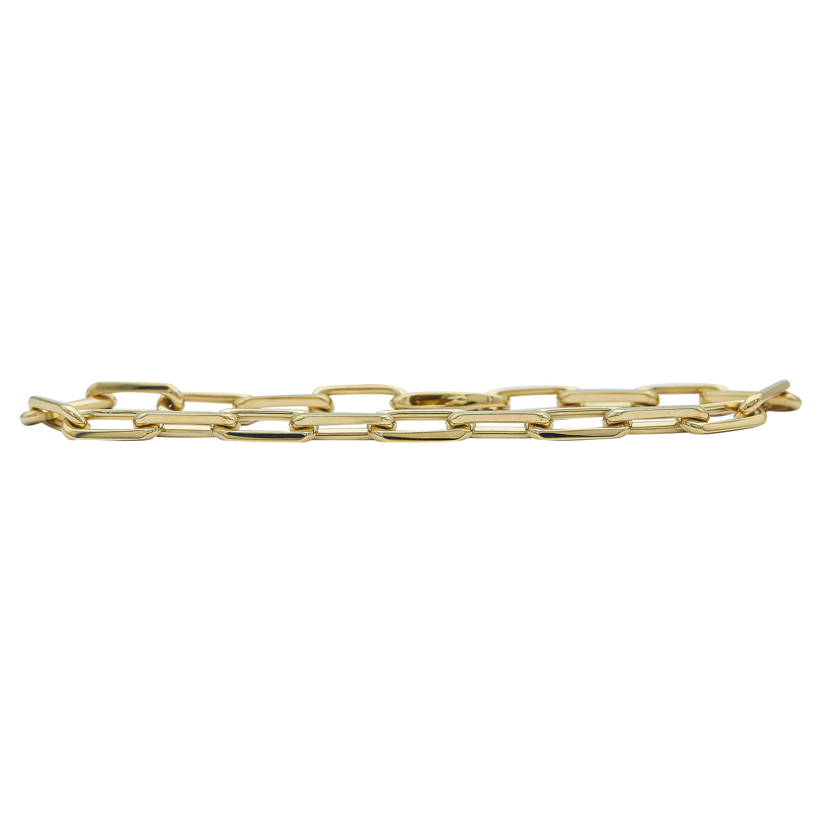 Cartier Santos 18K Yellow Gold Small Model Link Bracelet: BRAND: Cartier; COLLECTION: Santos; METAL: 18K Yellow Gold; STAMPED: © Cartier, Au750, serial number, Italian workshop mark; CONDITION: Pre-owned, Very Good; ITEM WEIGHT (GRAMS): 18 g; MEASUREMENTS: 