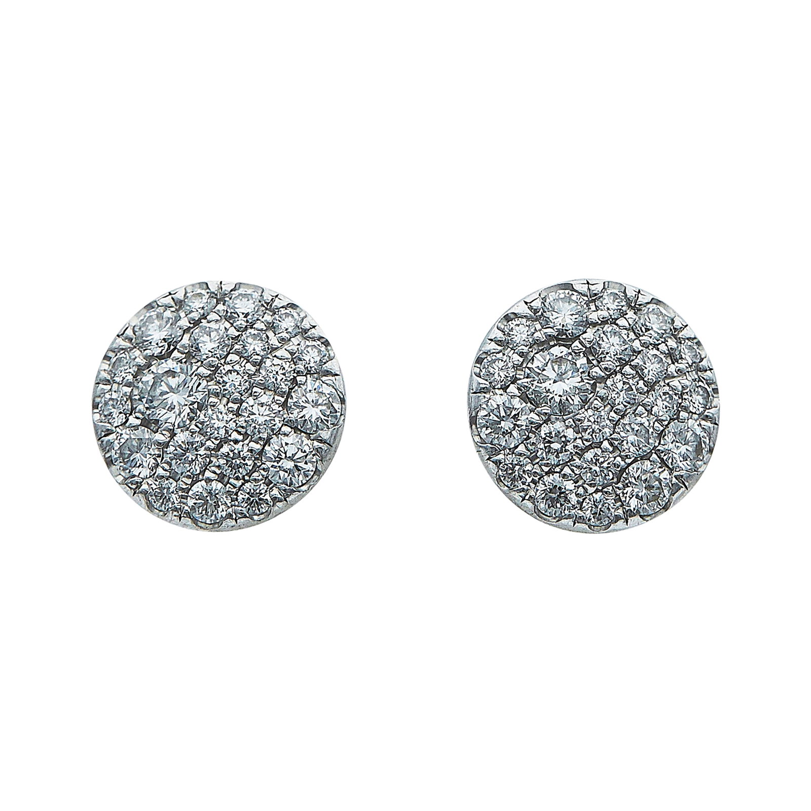Tiffany & Co. Metro 18K White Gold and Diamond Pave Stud Earrings: BRAND: Tiffany & Co.; COLLECTION: Metro; METAL: 18K White Gold; APPROXIMATE TOTAL DIAMOND WEIGHT: 0.37 ctw; STAMPED: © Tiffany & Co., Au750, BELGIUM; CONDITION: Pre-owned, Very Good; ITEM WEIGHT (GRA