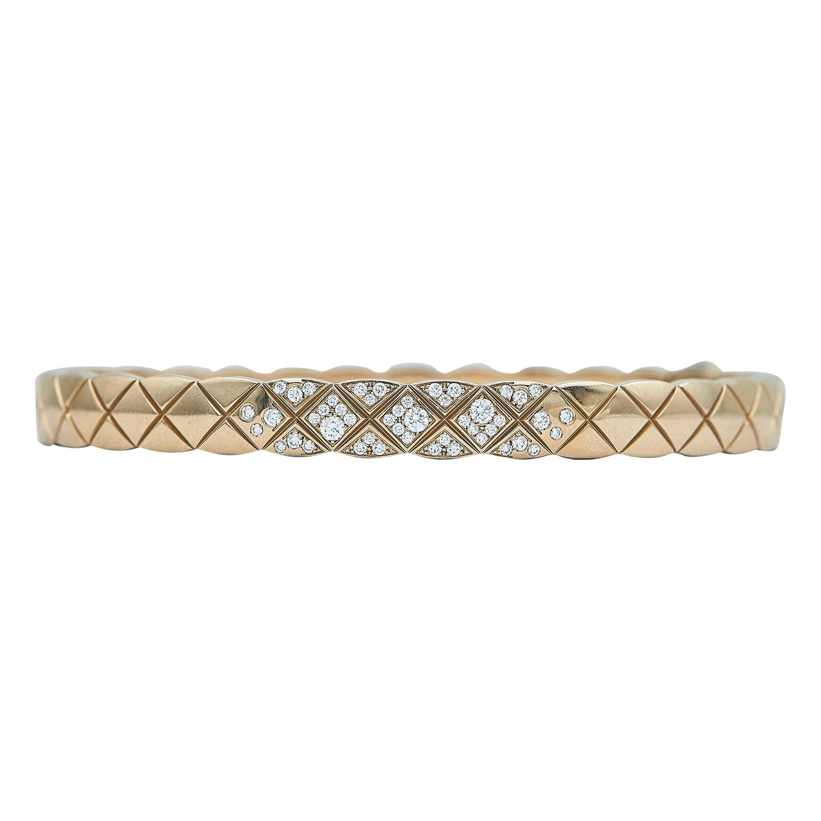 Chanel Coco Crush 18K Rose Gold and Diamond Hinged Bangle Bracelet (1 of 3)