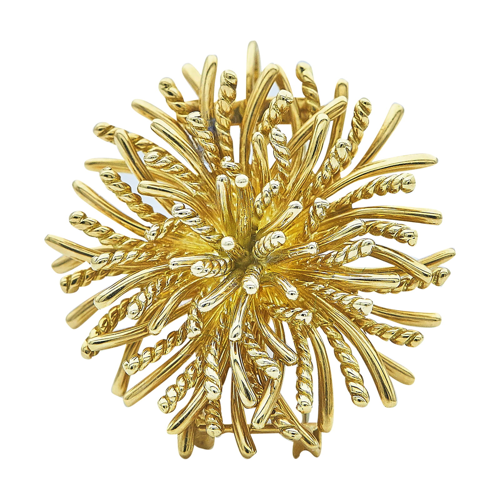 Tiffany & Co. 18K Yellow Gold Sea Urchin Pin Brooch: BRAND: Tiffany & Co.; METAL: 18K Yellow Gold; STAMPED: Tiffany & Co., 750; CONDITION: Pre-owned, Very Good; ITEM WEIGHT (GRAMS): 25.4 g; MEASUREMENTS: Brooch 1 1/2 inch long including bail; ADDITIONAL