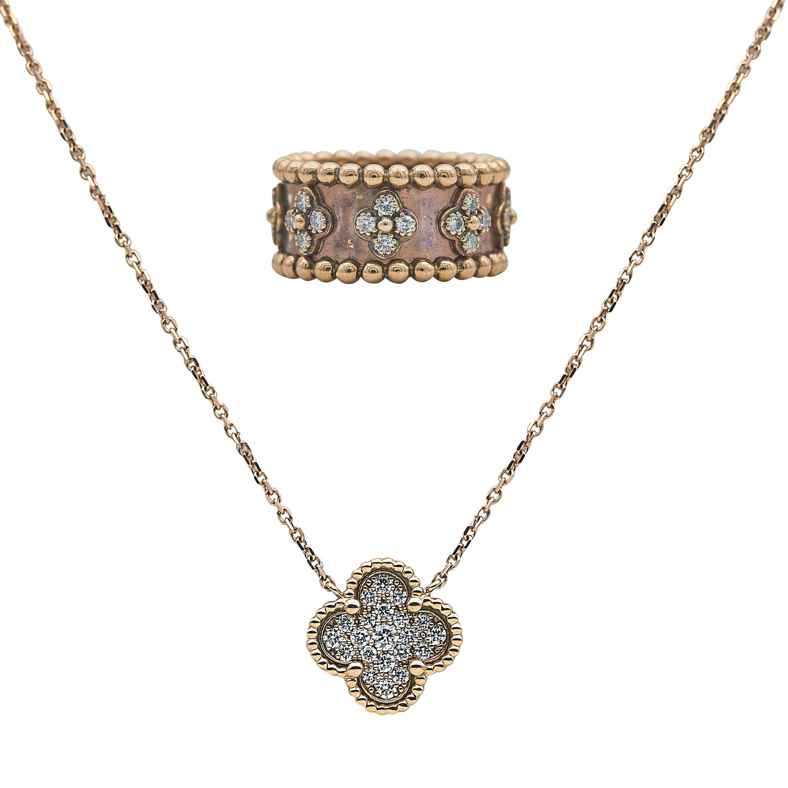 18K Rose Gold and Diamond Pendant Necklace & Ring Set (1 of 7)