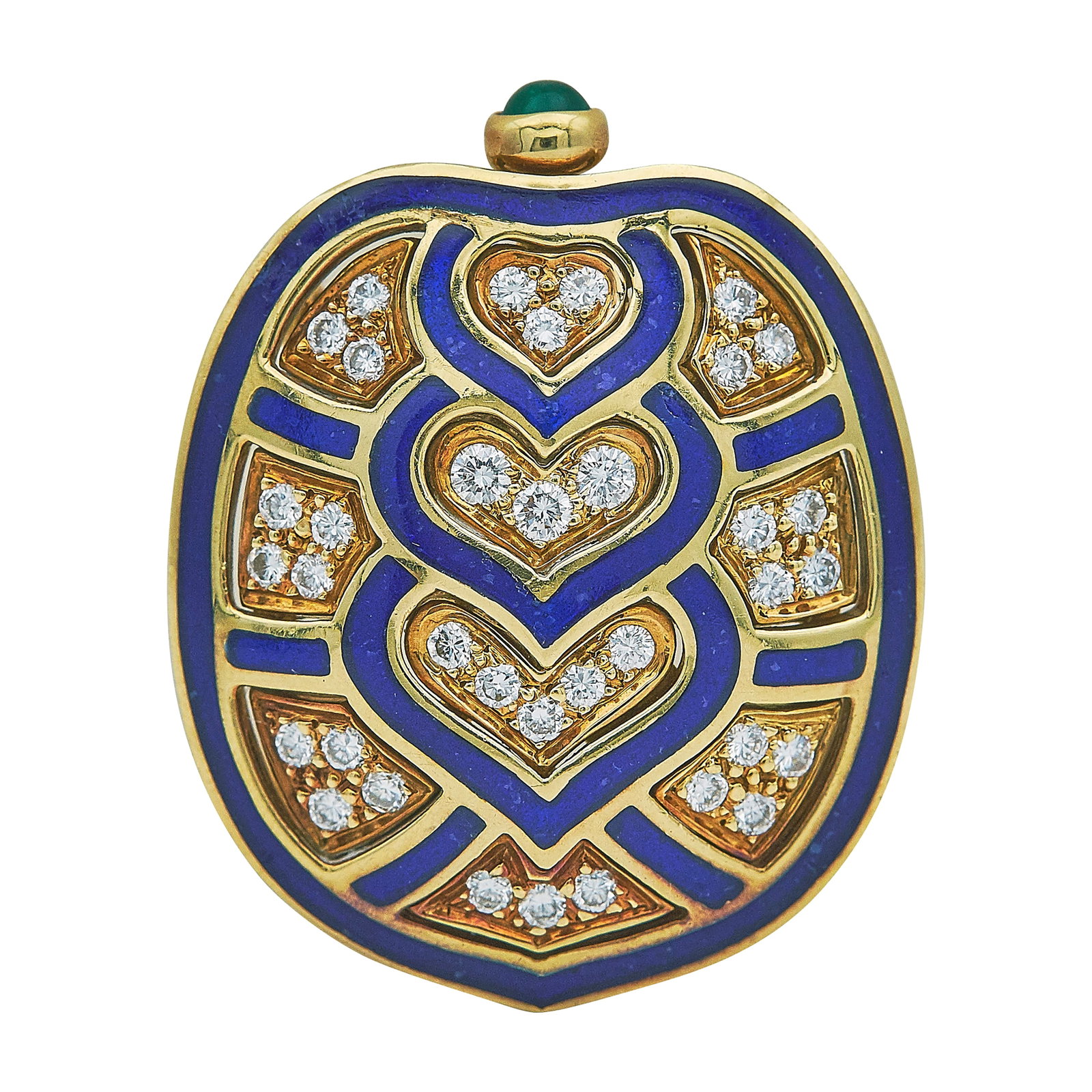 Judith Lieber 18K Yellow Gold Diamond, Emerald, and Blue Enamel Turtle Pin Brooch (1 of 4)