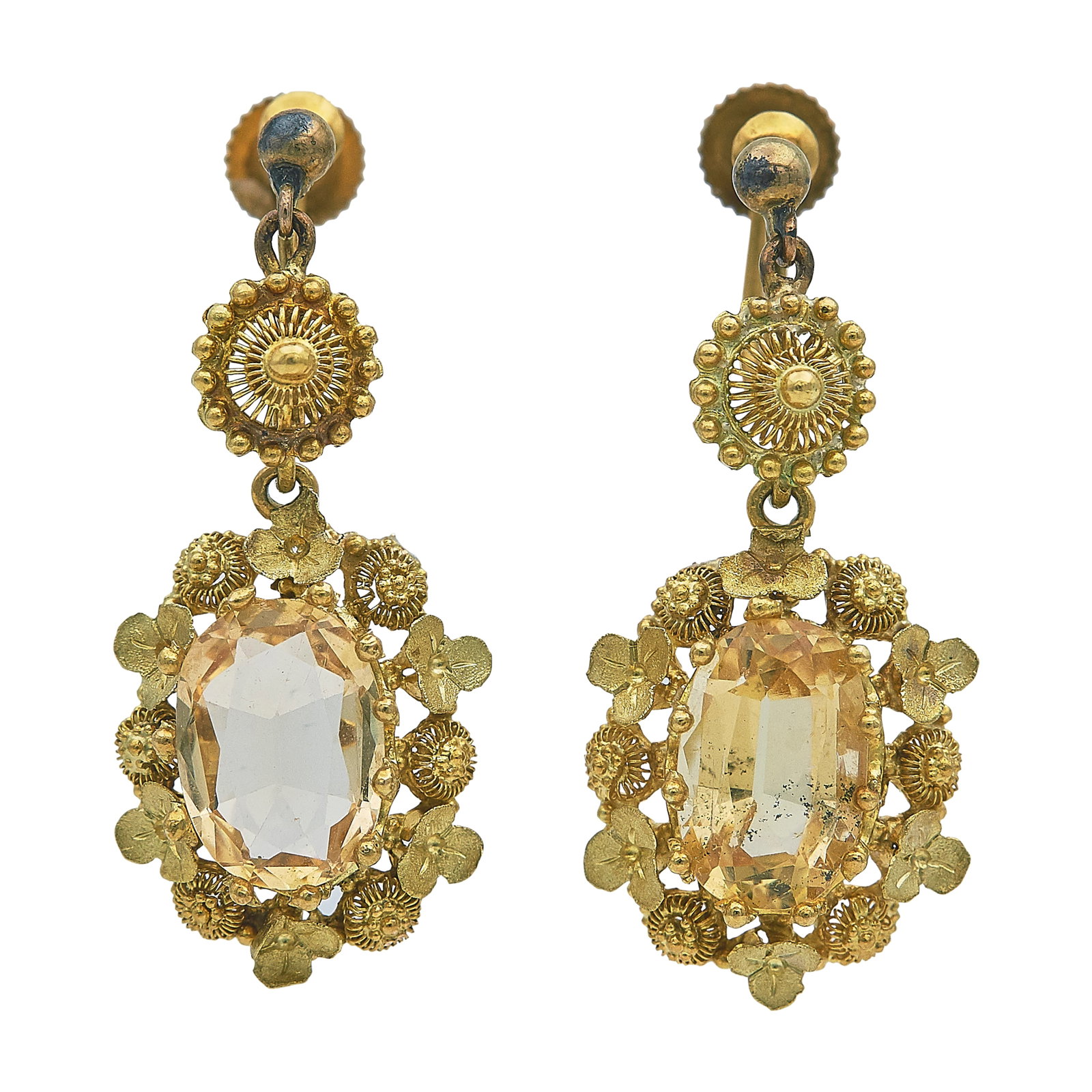 Cannetille 18K and 9K Yellow Gold Yellow Topaz Drop Earrings (1 of 3)