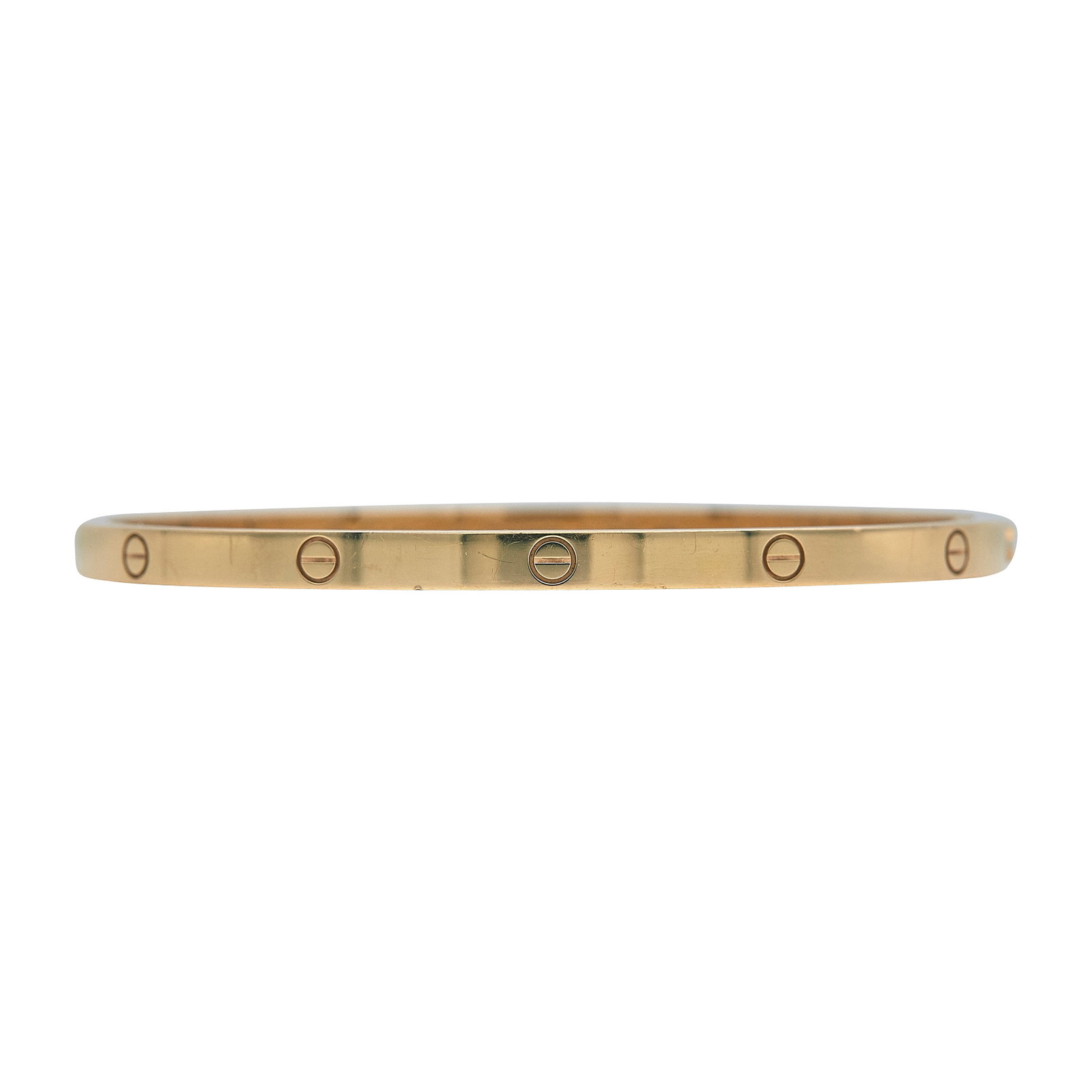 Cartier Love Small Model 18K Rose Gold Bracelet: BRAND: Cartier; COLLECTION: Love; METAL: 18K Rose Gold; STAMPED: © Cartier, 17, serial number, Au750, makers mark; CONDITION: Pre-owned, Good; ITEM WEIGHT (GRAMS): 18.9 g; MEASUREMENTS: Cartier size 