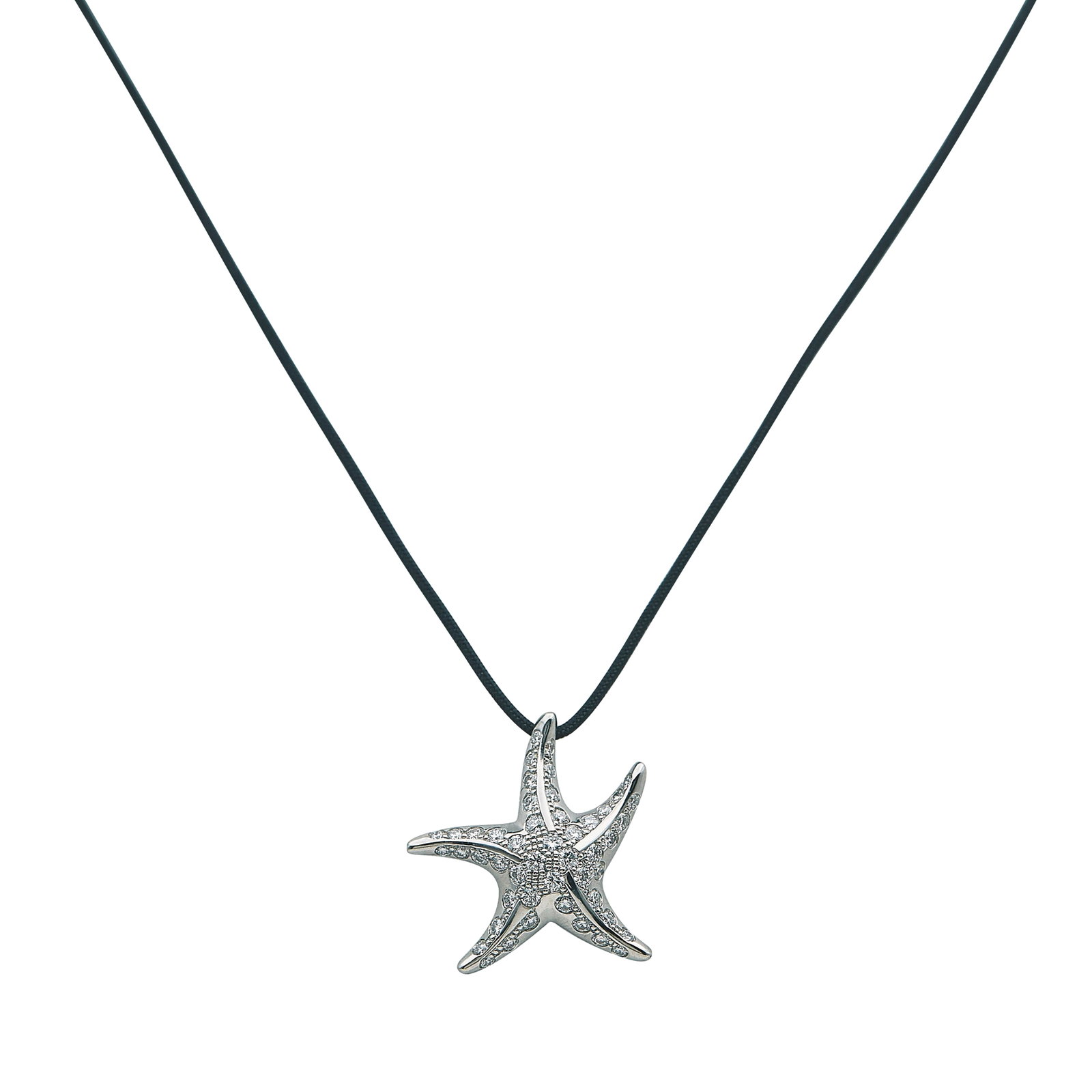 Elsa Peretti for Tiffany & Co. Platinum and Diamond Starfish Pendant Necklace: BRAND: Elsa Peretti for Tiffany & Co.; METAL: Platinum; APPROXIMATE TOTAL DIAMOND WEIGHT: 0.50 ctw; STAMPED: Tiffany & Co., © Elsa Peretti, PT950, Spain; CONDITION: Pre-owned, Good; ITEM WEIGHT