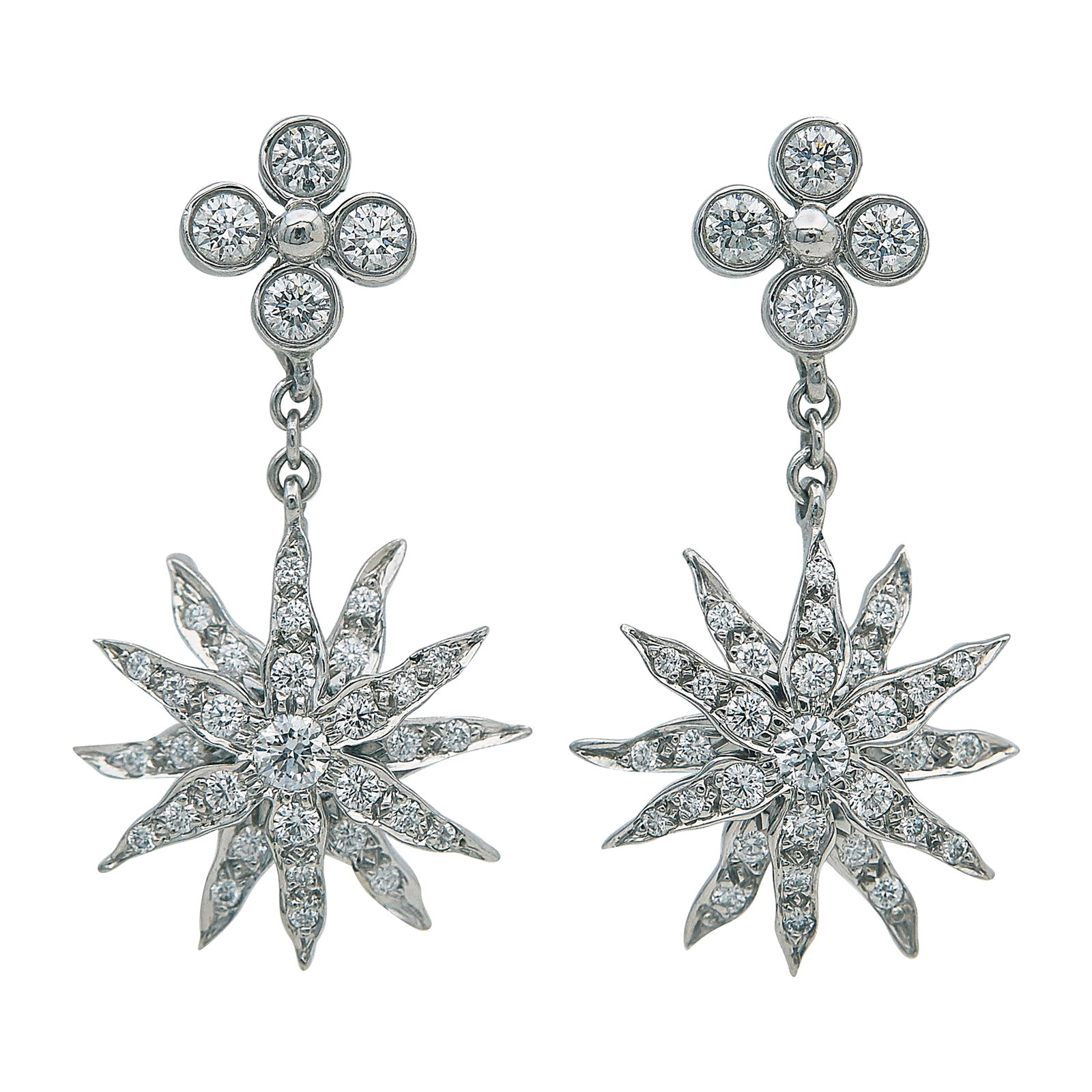 Tiffany & Co. Lace Platinum and Diamond Sunburst Earrings (1 of 3)