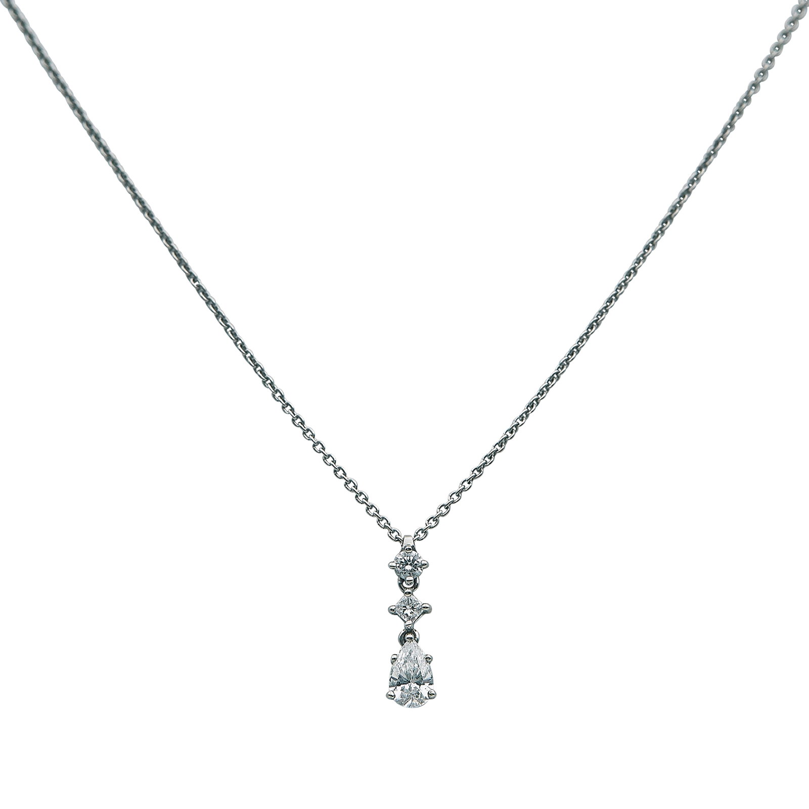 De Beers Platinum and Diamond Drop Pendant Necklace (1 of 4)