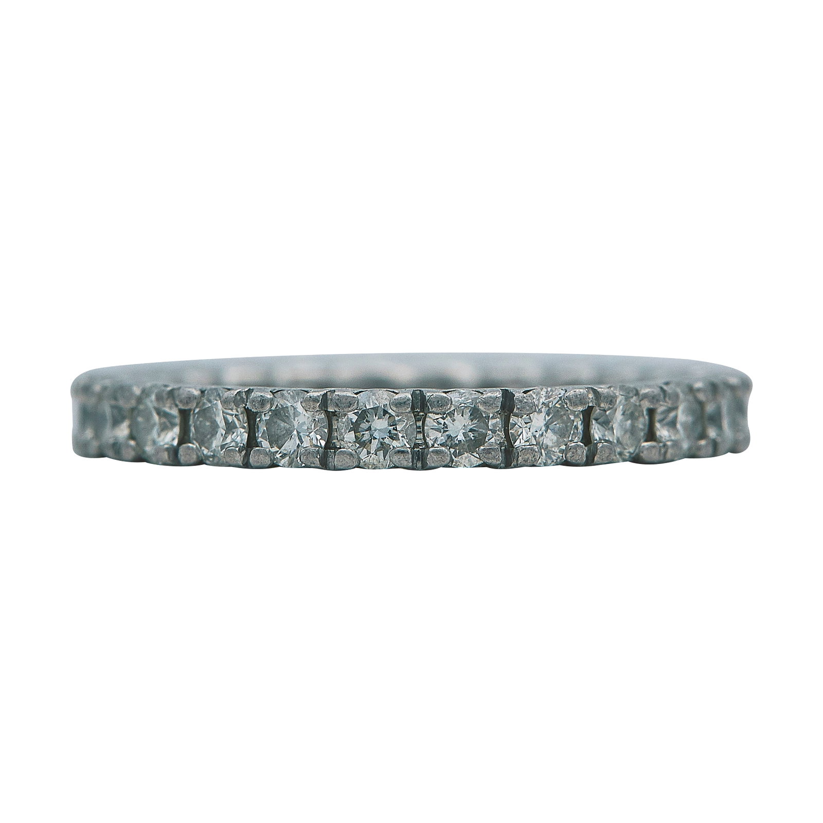 Chris Aire Platinum and Diamond Eternity Band Ring: METAL: Platinum; APPROXIMATE TOTAL DIAMOND WEIGHT: 1.92 ctw; STAMPED: Chris Aire; TESTED: Platinum; CONDITION: Pre-owned, Very Good; ITEM WEIGHT (GRAMS): 4.8 g; MEASUREMENTS: Ring size 6