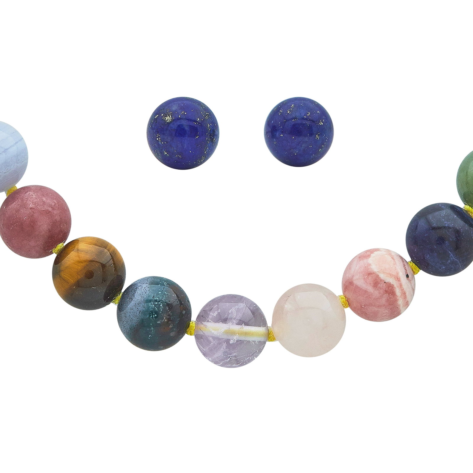 Paloma Picasso for Tiffany & Co. Sterling Silver Multicolored Gemstone Necklace & Lapis Earrings Set (1 of 9)