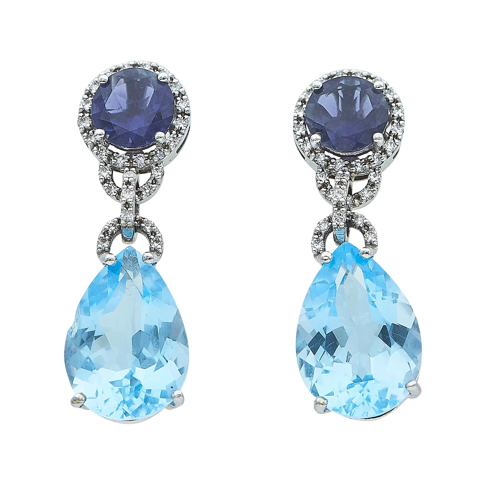 14K White Gold Amethyst, Topaz, and Diamond Drop Earrings (1 of 3)