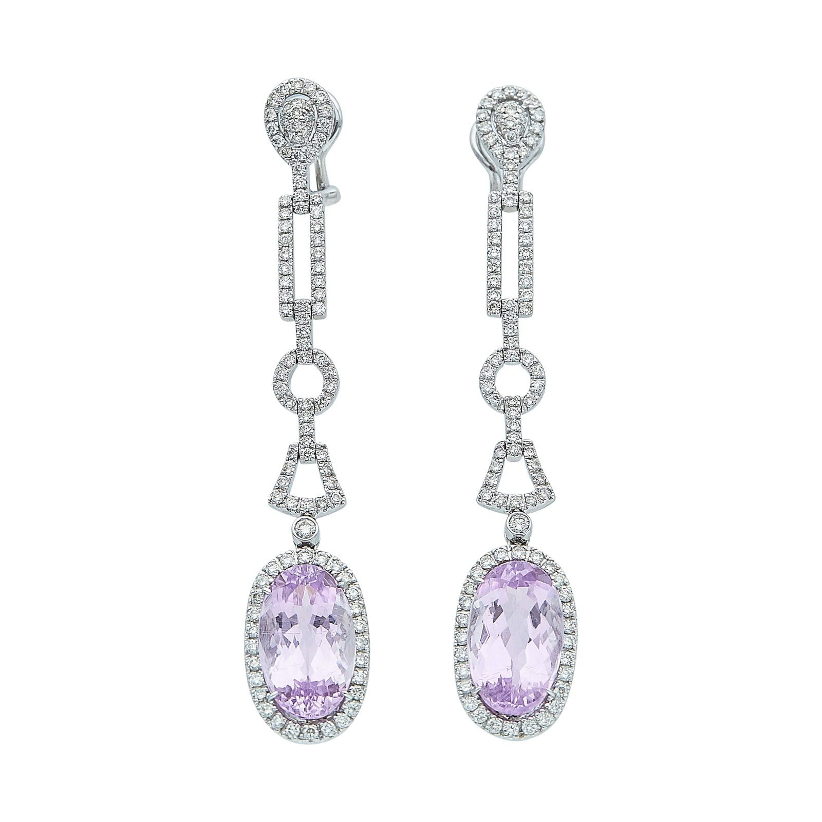 18K White Gold Oval Cut Kunzite and Diamond Pendant Earrings (1 of 3)