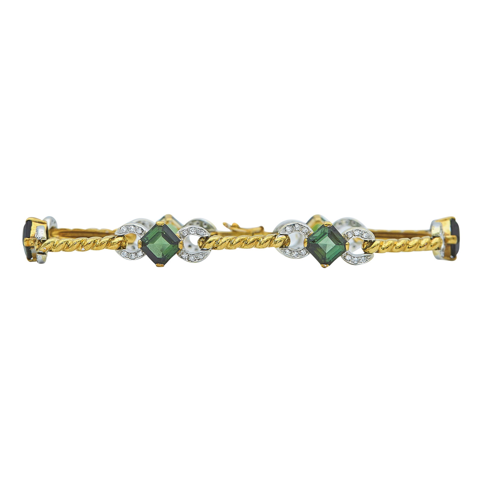 18K Yellow and White Gold Tourmaline and Diamond Link Bracelet (1 of 3)
