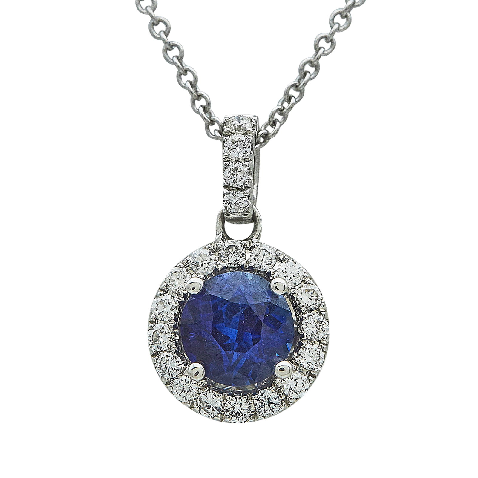 18K White Gold Sapphire and Diamond Pendant Necklace (1 of 4)