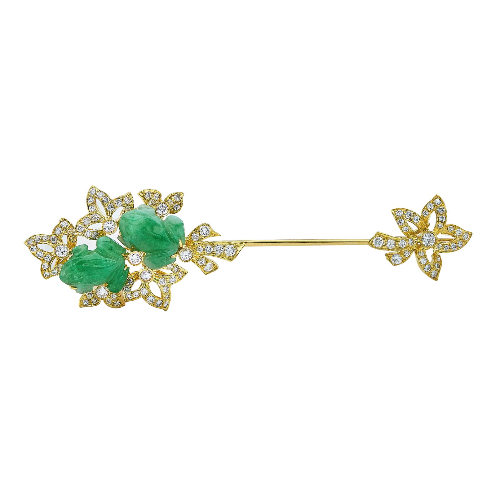 18K Yellow Gold Jade Frogs and Diamond Jabot Pin Brooch (1 of 3)