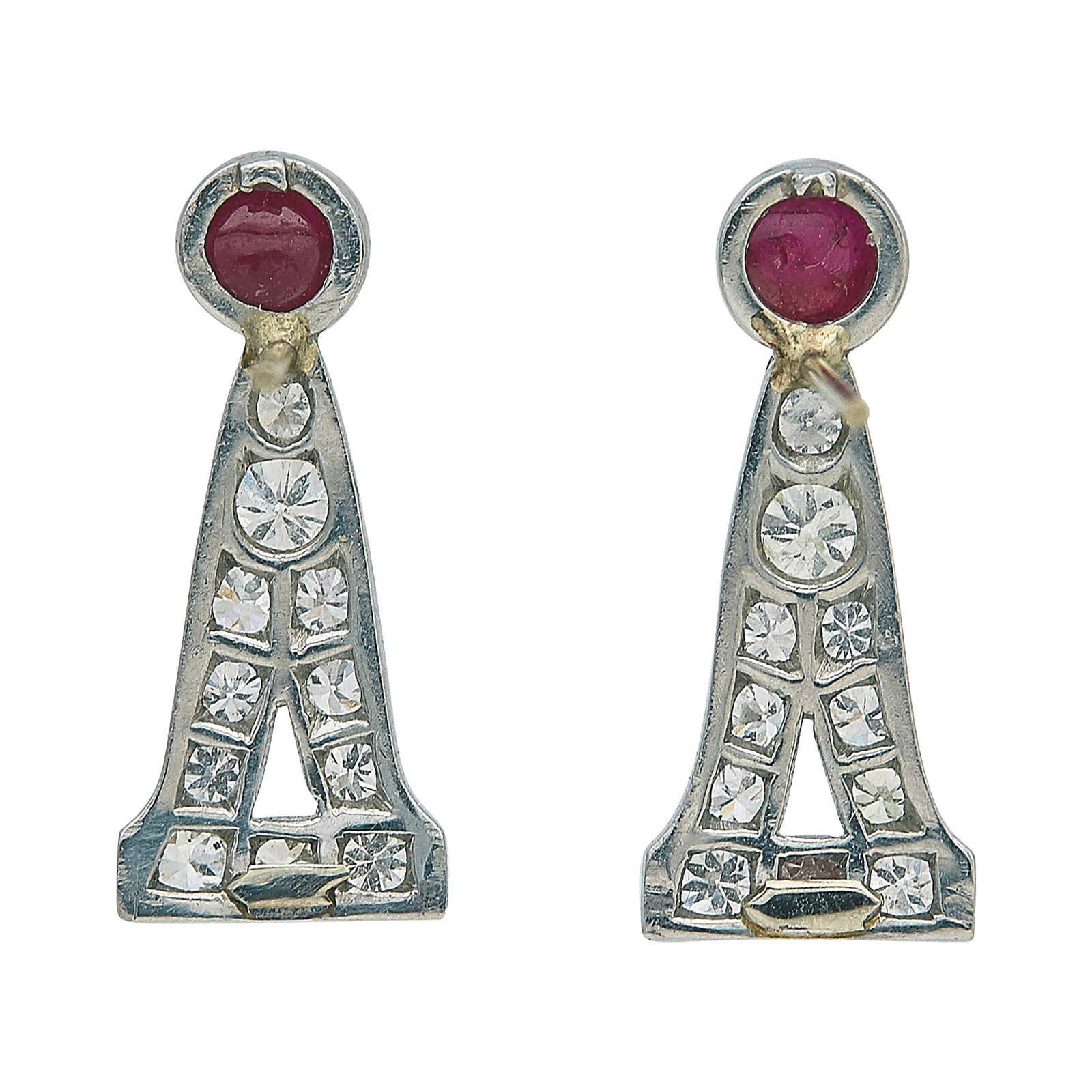 Platinum Ruby and Diamond Drop Earrings - 2