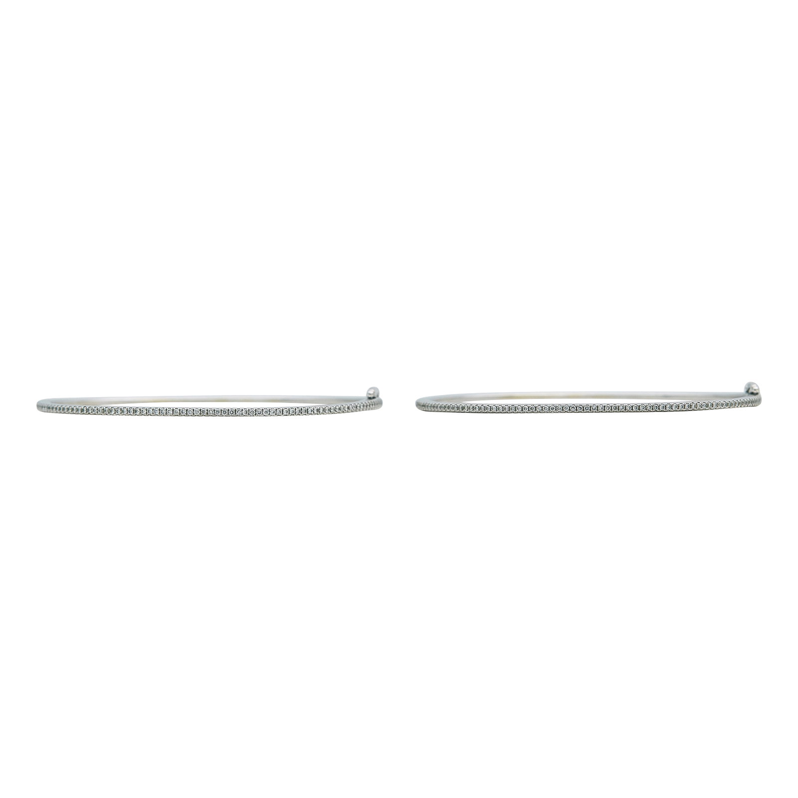 Bon Levy 18K White Gold and Diamond Hinged Bangle Set: BRAND: Bon Levy; METAL: 18K White Gold; APPROXIMATE TOTAL DIAMOND WEIGHT: 0.60 ctw; STAMPED: 18K, 750, BON LEVY; CONDITION: Pre-owned, Very Good; ITEM WEIGHT (GRAMS): 16 g; MEASUREMENTS: Bracelets app