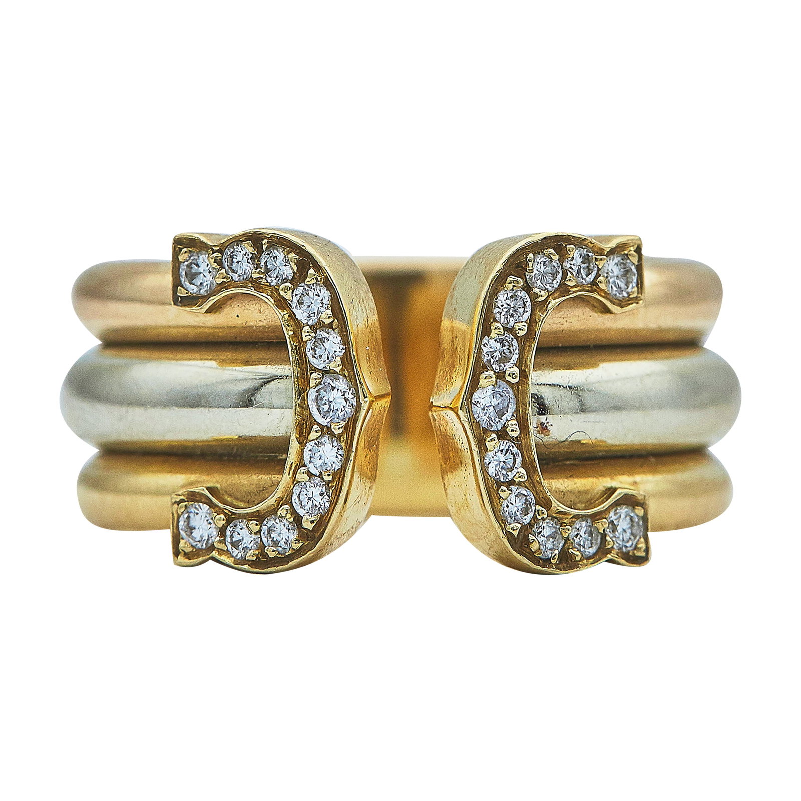 Cartier C de Cartier 18K Tri-Color Gold and Diamond Band Ring (1 of 4)