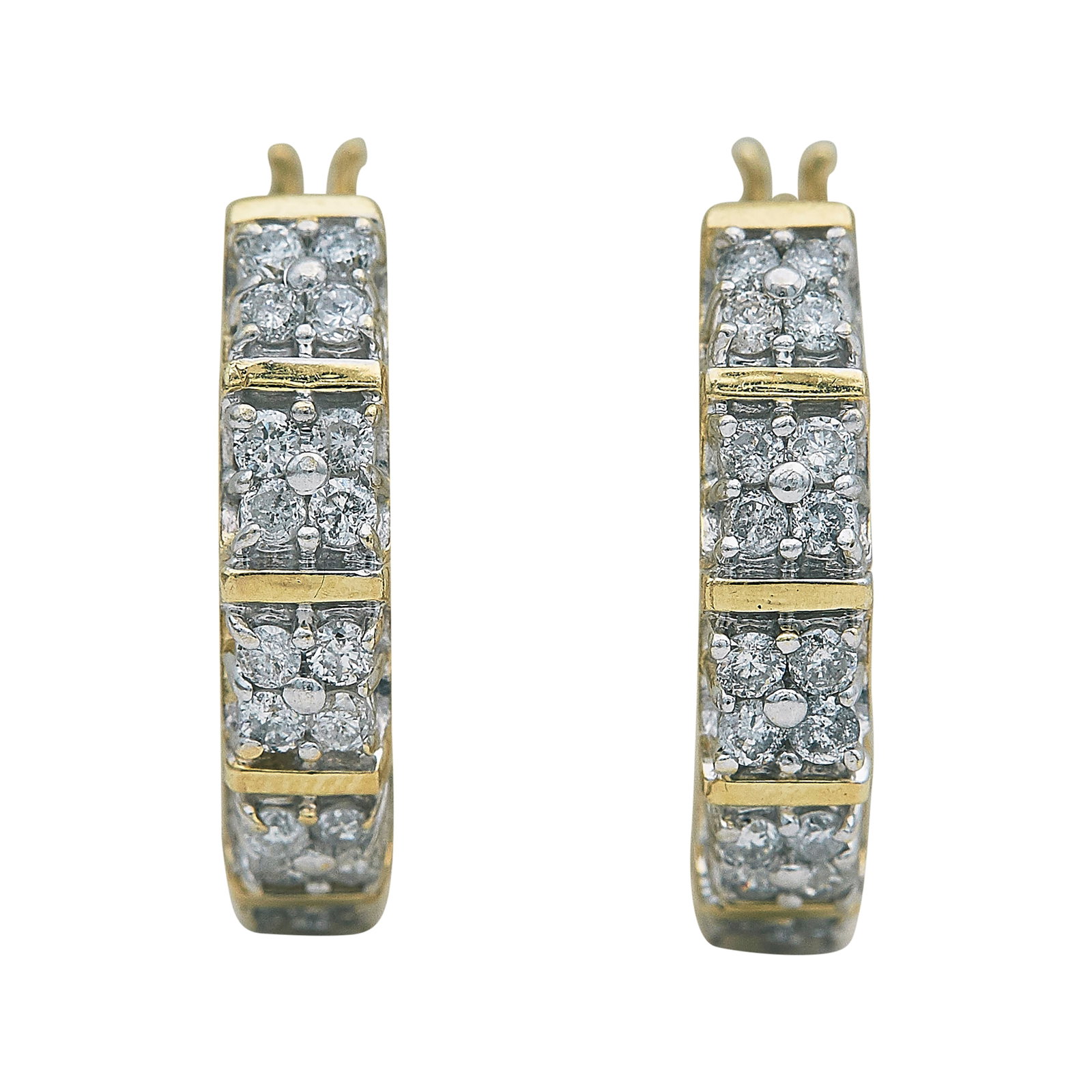 14K Yellow and White Gold Diamond Hoop Earrings (1 of 3)
