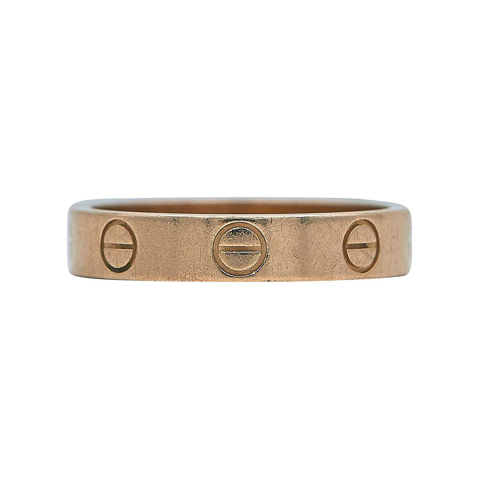 Cartier Love Small Model 18K Rose Gold Band Ring: BRAND: Cartier; COLLECTION: Love; METAL: 18K Rose Gold; STAMPED: © Cartier, 51, Serial number, Au 750, Maker's mark; CONDITION: Pre-owned, Good; ITEM WEIGHT (GRAMS): 3.14 g; MEASUREMENTS: Cartier rin