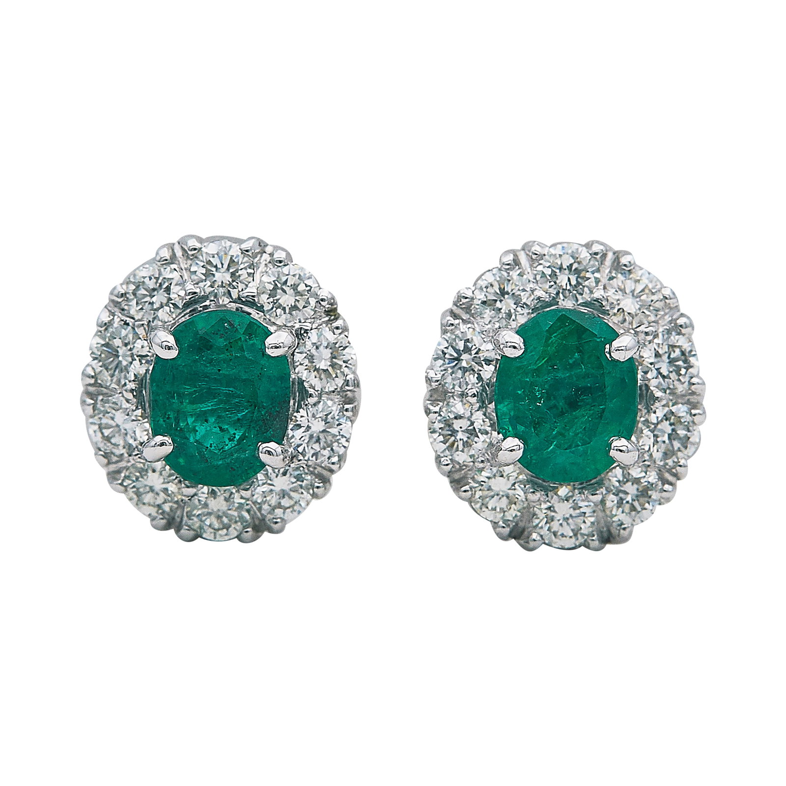 18K White Gold Emerald and Diamond Cluster Earrings (1 of 3)