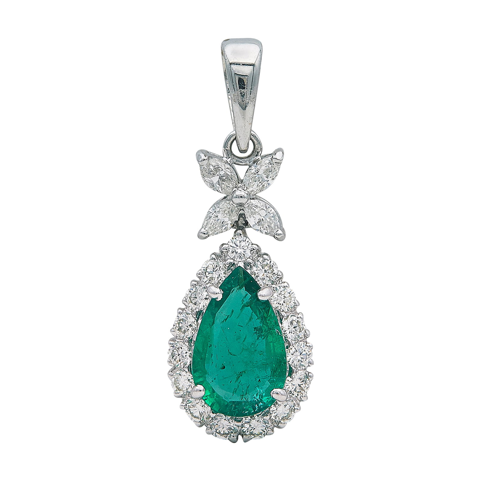 18K White Gold Emerald and Diamond Pendant (1 of 3)