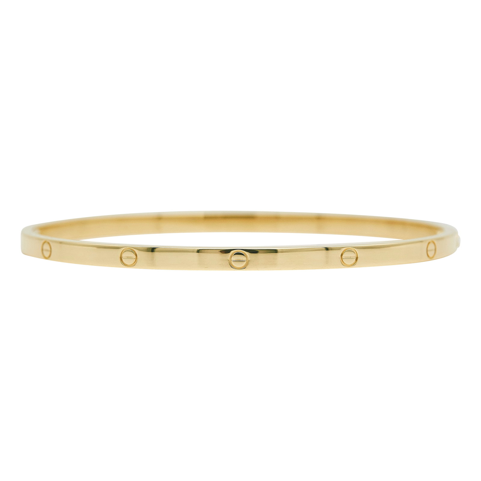 Cartier 18K Yellow Gold Love Bracelet Small Model: BRAND: Cartier; COLLECTION: Love; METAL: 18K Yellow Gold; STAMPED: © Cartier, 20, serial number, Au750; CONDITION: Pre-owned, Excellent; ITEM WEIGHT (GRAMS): 21.8 g; MEASUREMENTS: Cartier size 20, Br