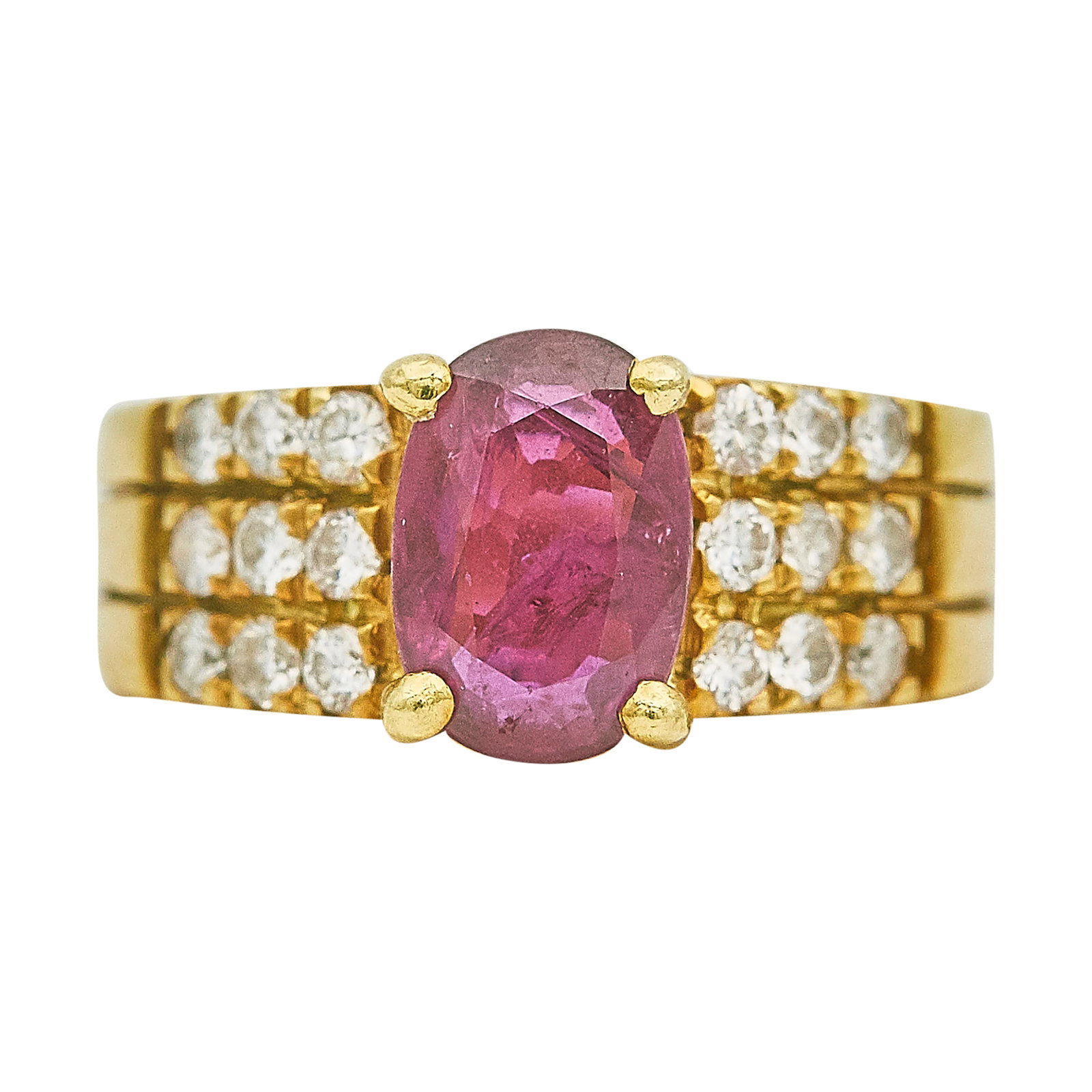 18K Yellow Gold Synthetic Ruby and Diamond Ring (1 of 3)
