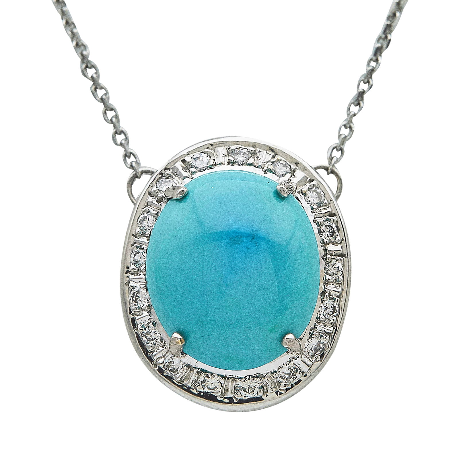 14K White Gold Turquoise and Diamond Pendant Necklace (1 of 3)