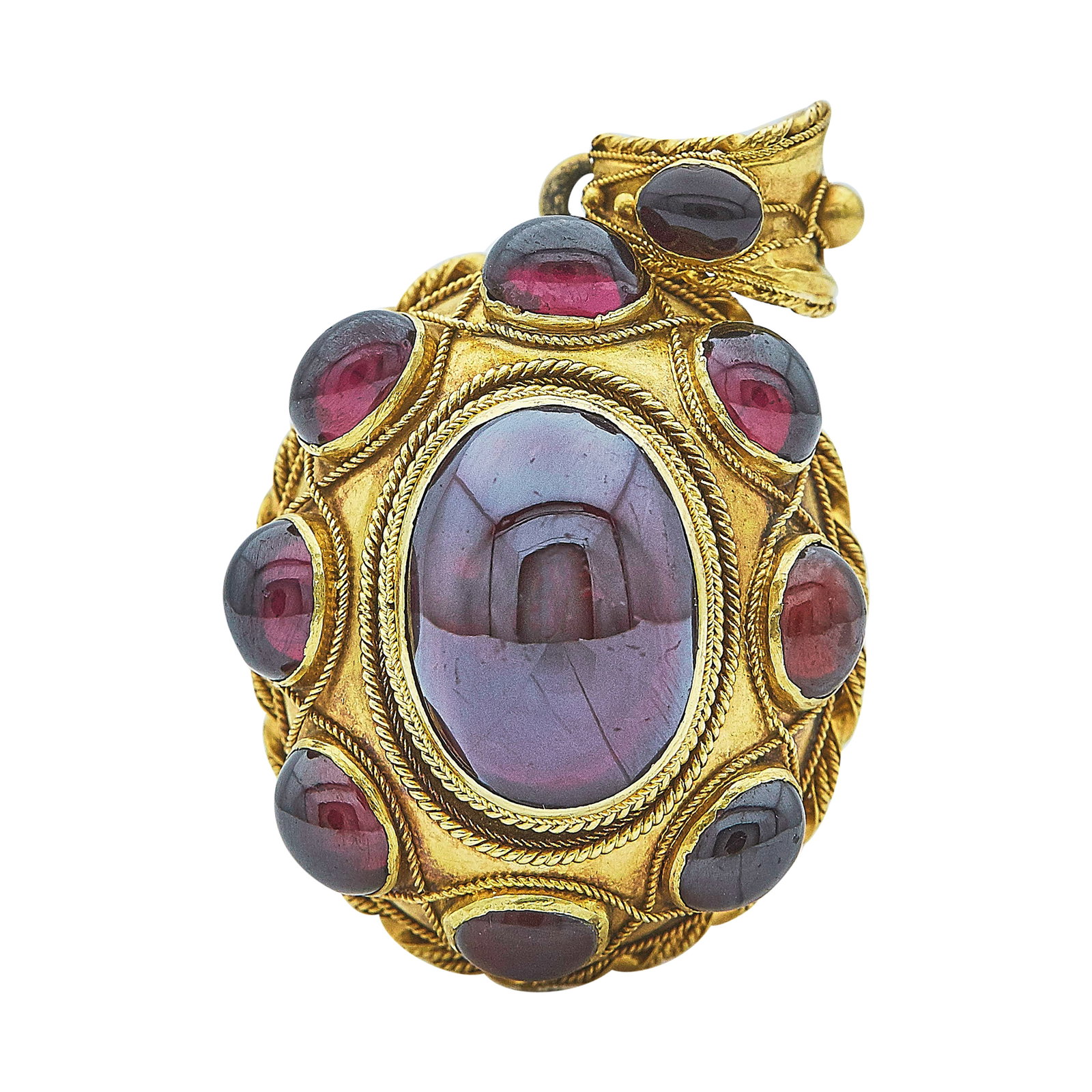 14K Yellow Gold and Cabochon Garnet Locket Pendant (1 of 3)