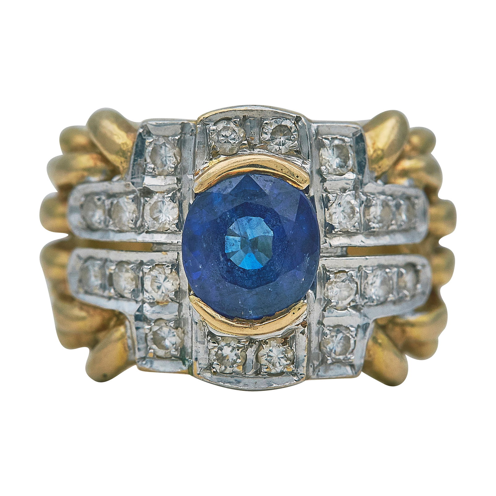 14K Yellow and White Gold Sapphire and Diamond Ring (1 of 3)