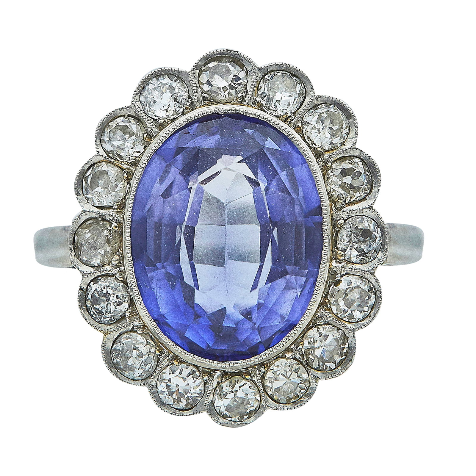 Platinum and 18K White Gold Synthetic Sapphire and Diamond Ring (1 of 3)