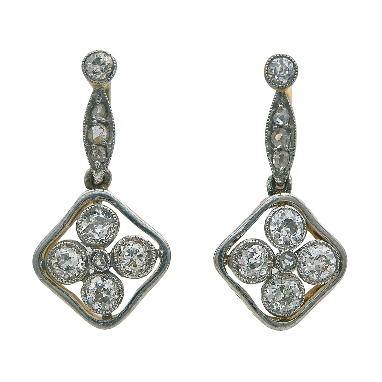 Platinum Topped 18K Yellow Gold and Diamond Drop Earrings (1 of 3)