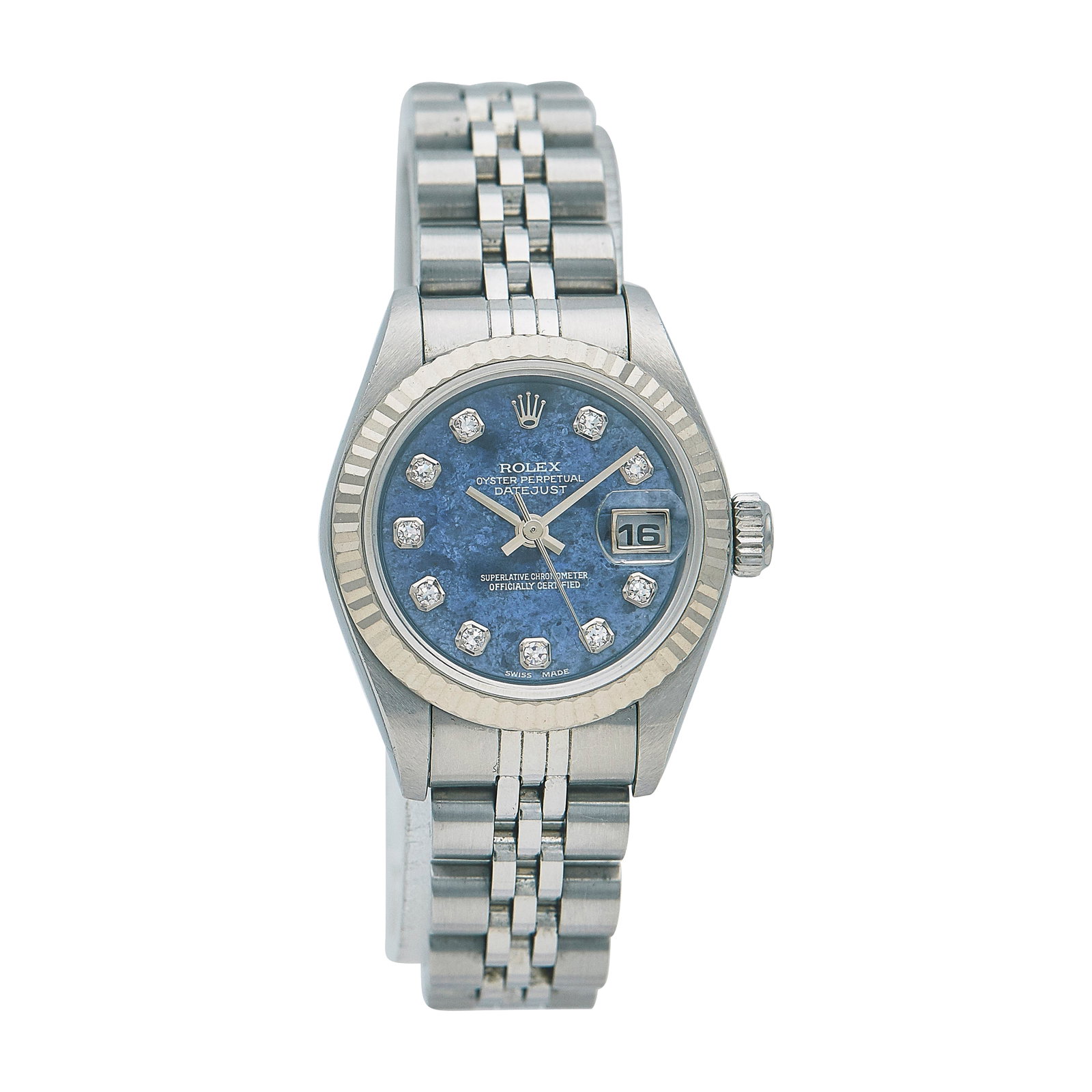 Rolex Datejust Stainless Steel Watch Ref. 79174, 2001: BRAND: Rolex; STYLE: Datejust; REF. #: 79174; CONDITION: Pre-owned, Very Good; YEAR: 2001; ADDITIONAL COMMENTS: A serial, Scratches throughout watch, Light abrasions on crystal, Bracelet with light st