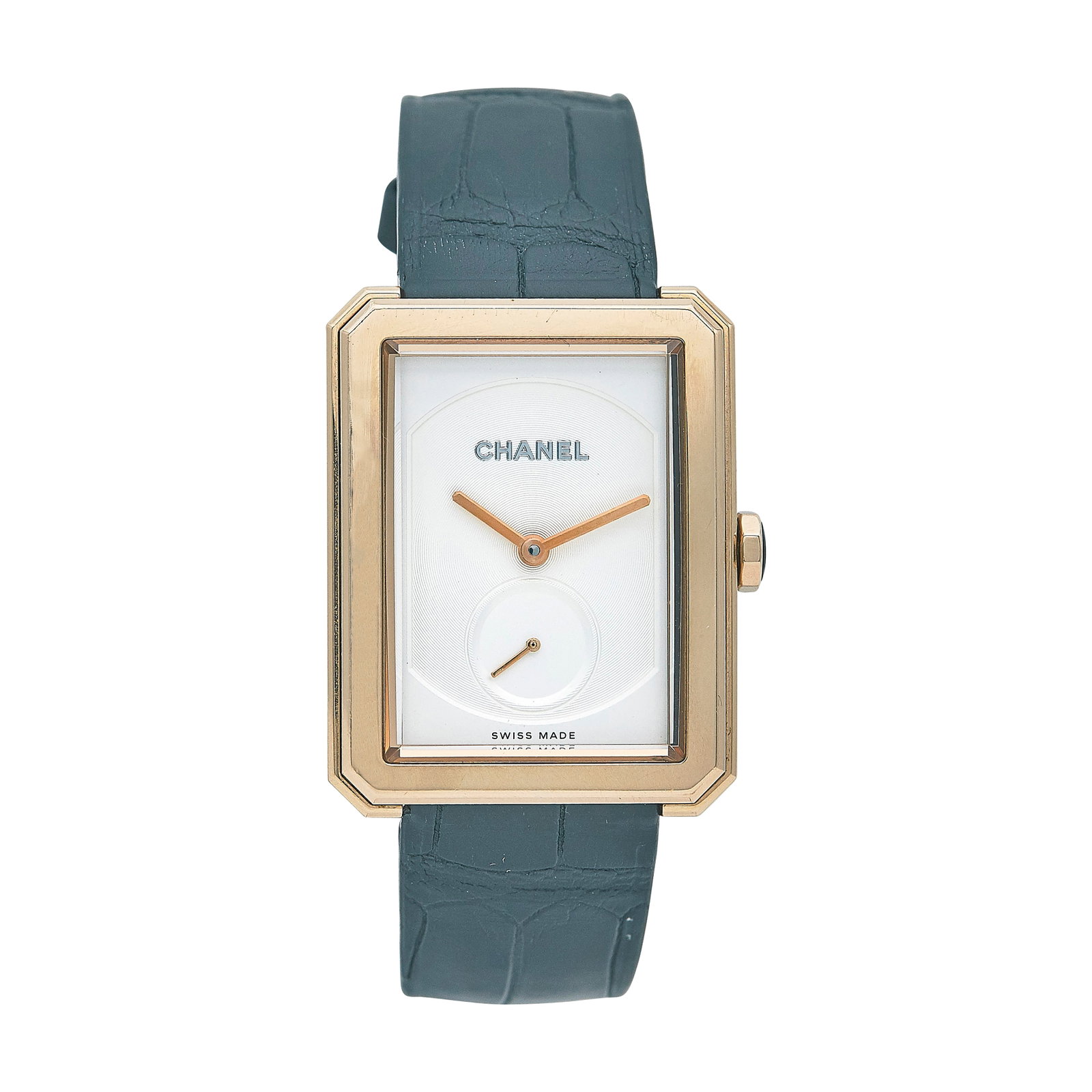 Chanel Boy-Friend 18K Rose Gold Watch Ref. H4315, circa 2015: BRAND: Chanel; STYLE: Boy-Friend; REF. #: H4315; CONDITION: Pre-owned, Very Good; YEAR: Circa 2015; ADDITIONAL COMMENTS: Scratches throughout watch, One very small chip on right side of crystal; CASE 