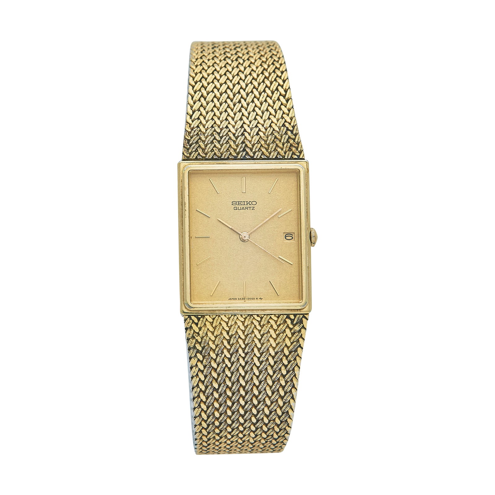 Seiko Tank Gold Plated Stainless Steel Watch Ref. 63073, circa 1995: BRAND: Seiko; STYLE: Tank; REF. #: 63073; CONDITION: Pre-owned, Good; YEAR: Circa 1995; ADDITIONAL COMMENTS: Scratches throughout watch, Wear to gold platin, Fleabite chips around edges of crystal, Wa