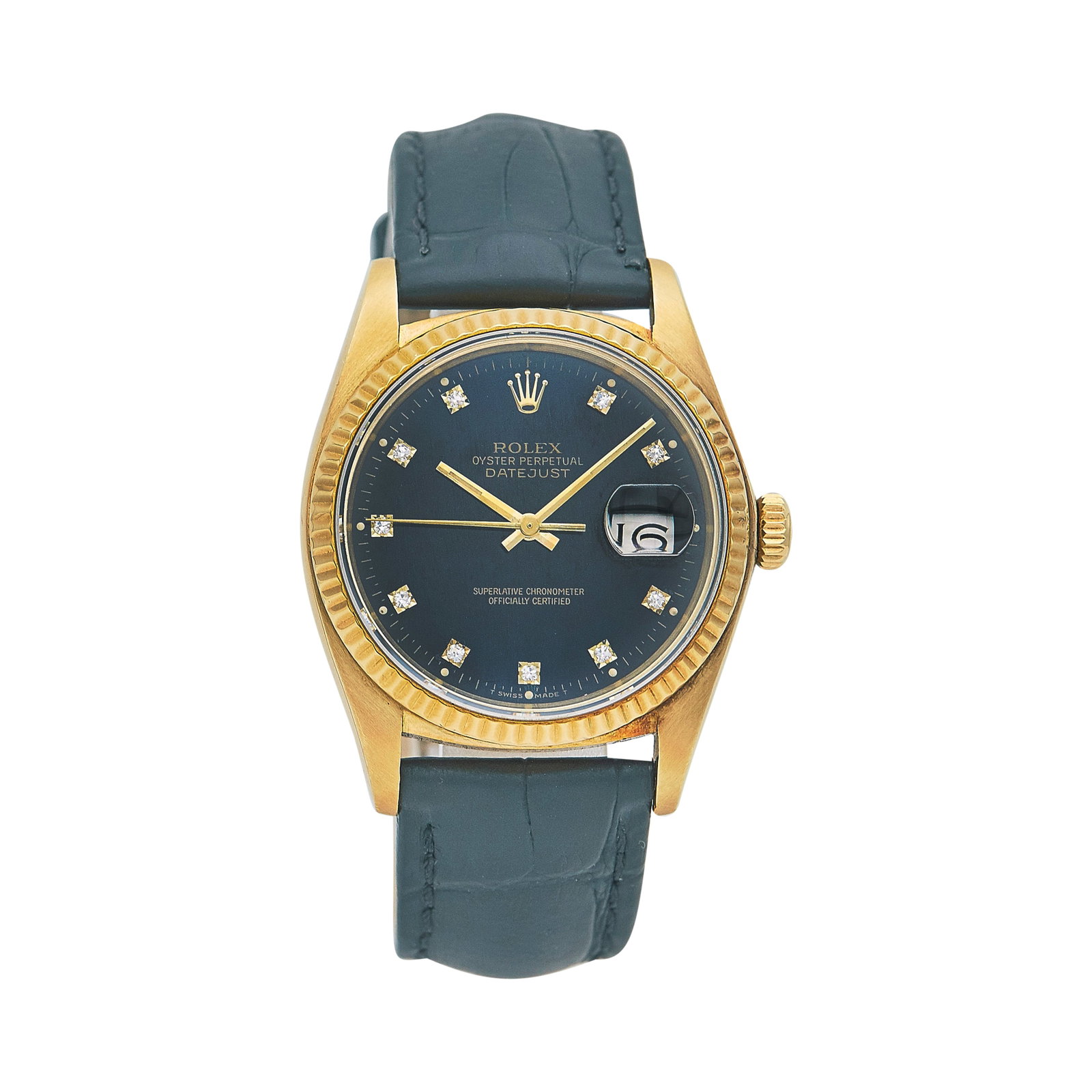 Rolex Datejust 18K Yellow Gold Watch Ref. 16018, 1978: BRAND: Rolex; STYLE: Datejust; REF. #: 16018; CONDITION: Pre-owned, Very Good; YEAR: 1978; ADDITIONAL COMMENTS: 5.2 mil serial, Scratch on date magnifier on crystal and light chips on left hand edge o