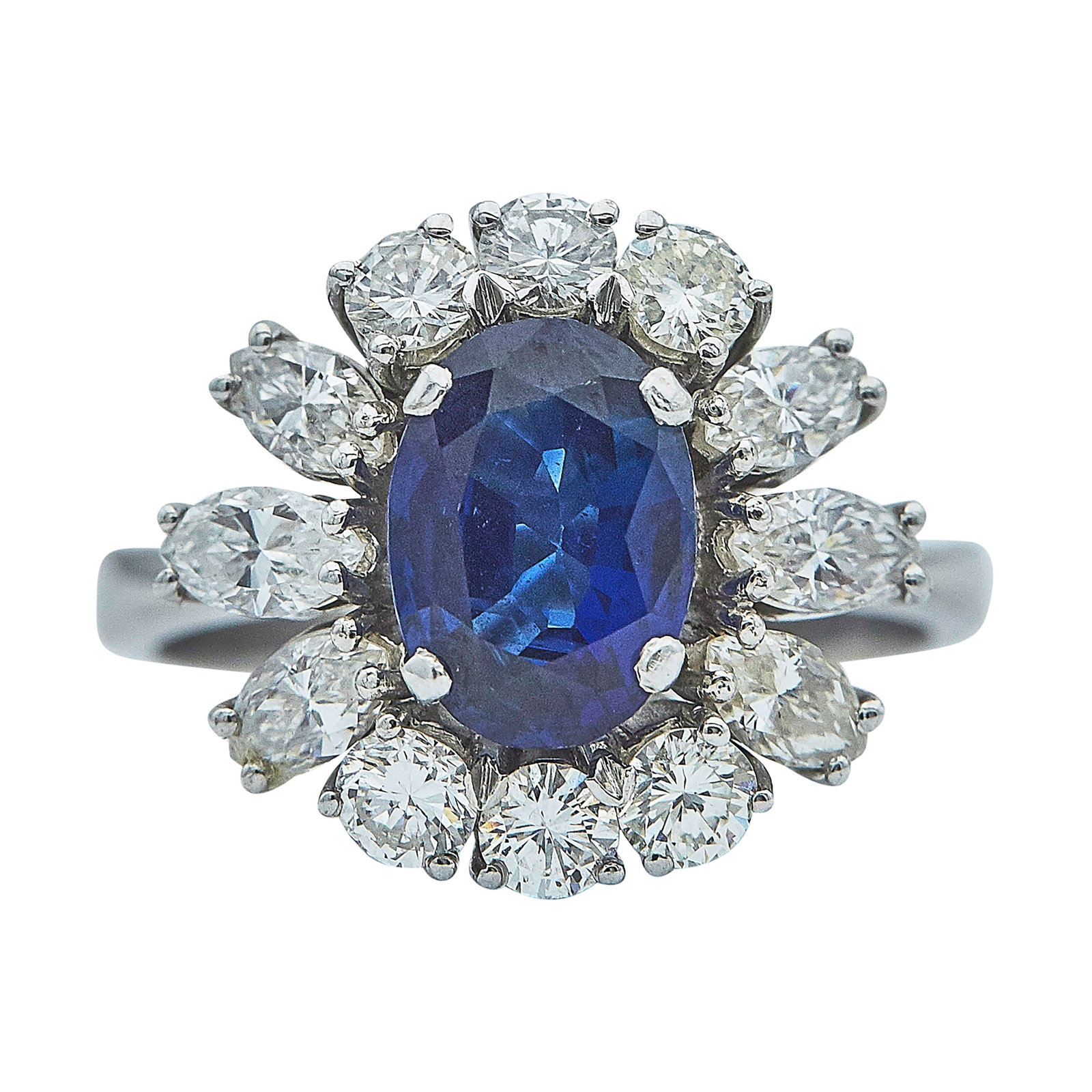 18K White Gold Sapphire and Diamond Cluster Ring (1 of 3)