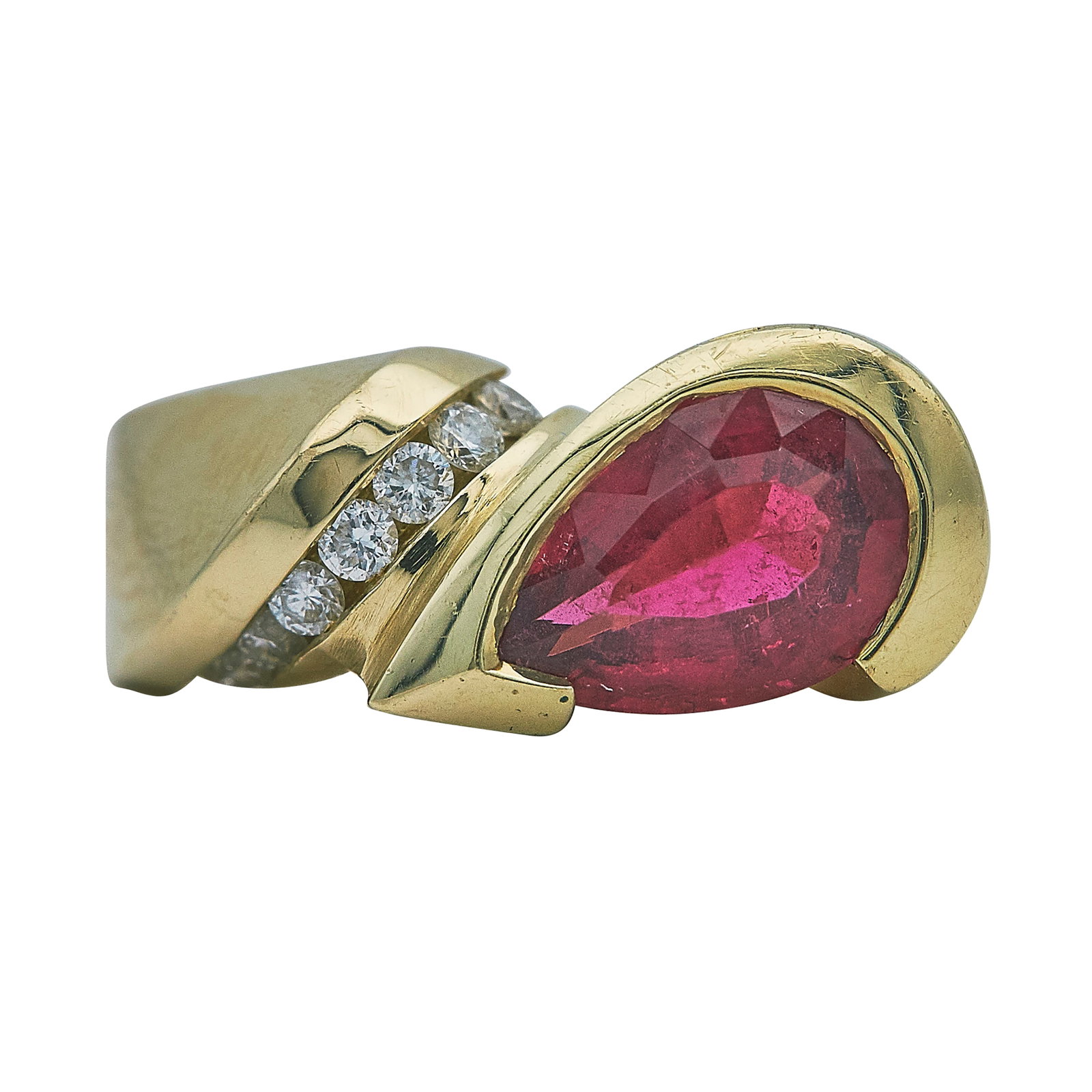 14K Yellow Gold Pear Cut Pink Tourmaline and Diamond Ring (1 of 3)