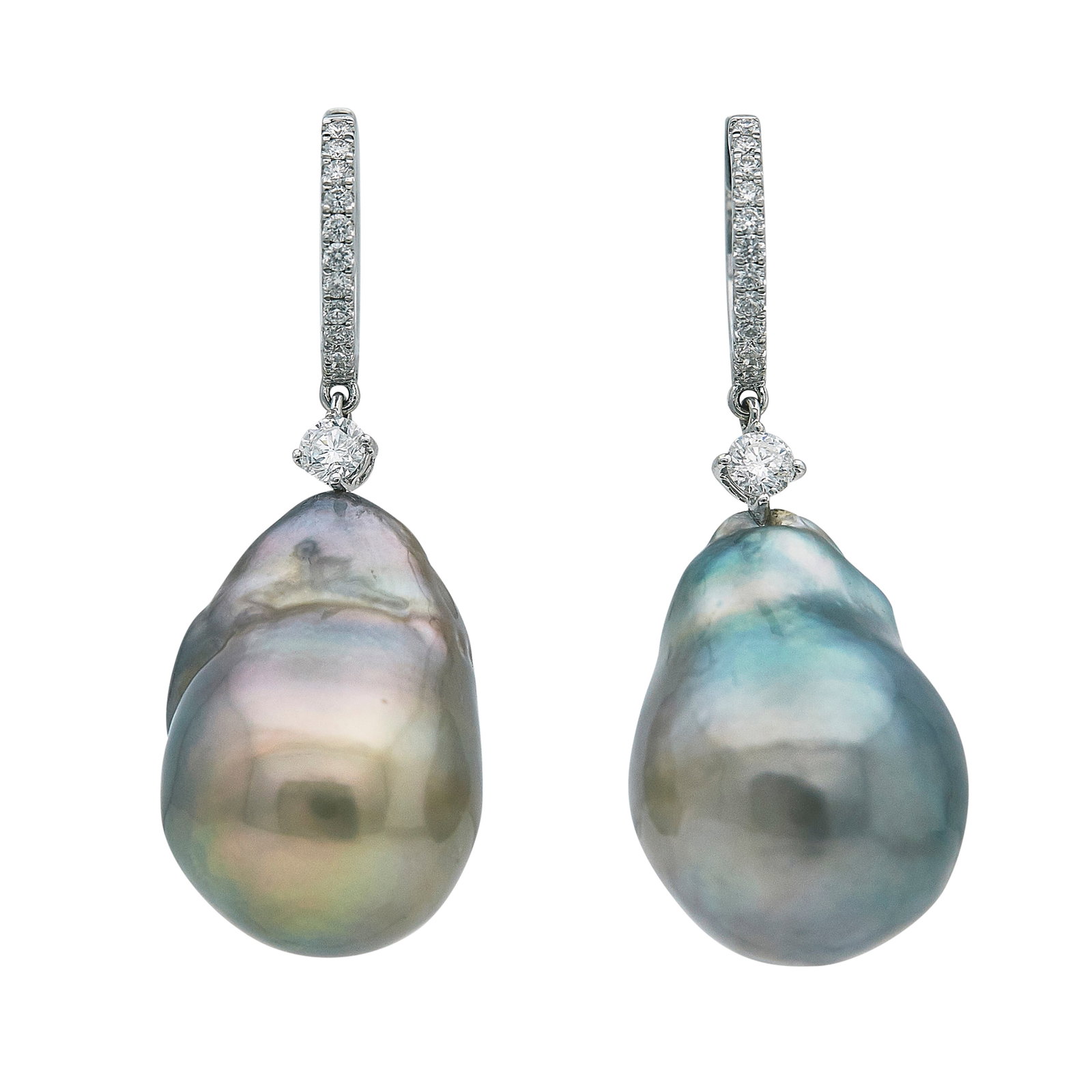 18K White Gold Baroque Pearl and Diamond Drop Earrings (1 of 3)
