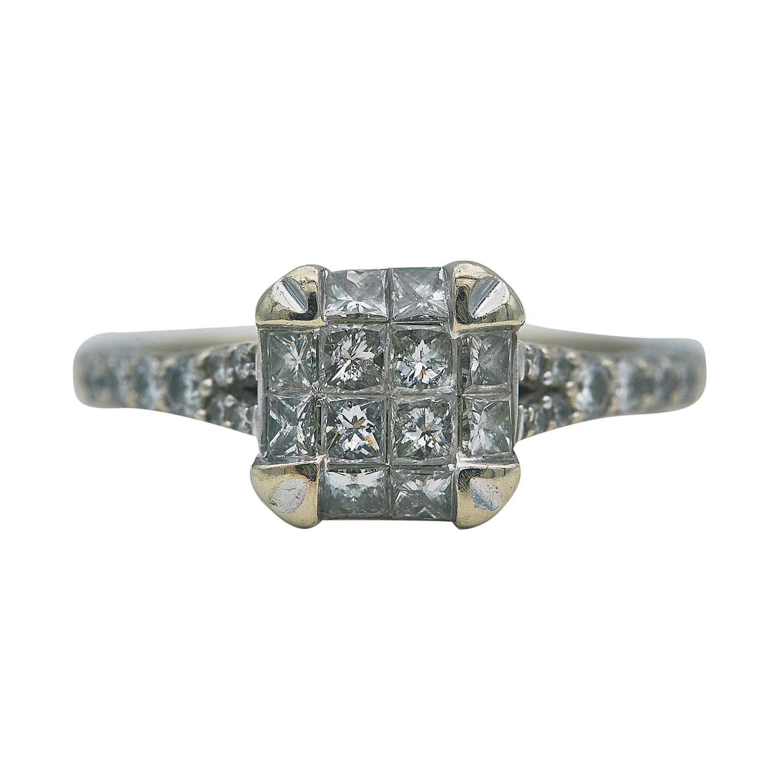 14k White Gold and Diamond Ring: METAL: 14K White Gold; APPROXIMATE TOTAL DIAMOND WEIGHT: 0.45 ctw; STAMPED: 14K, Maker's Mark; CONDITION: Pre-owned, Good; ITEM WEIGHT (GRAMS): 4.4 g; MEASUREMENTS: Ring size 6 3/4