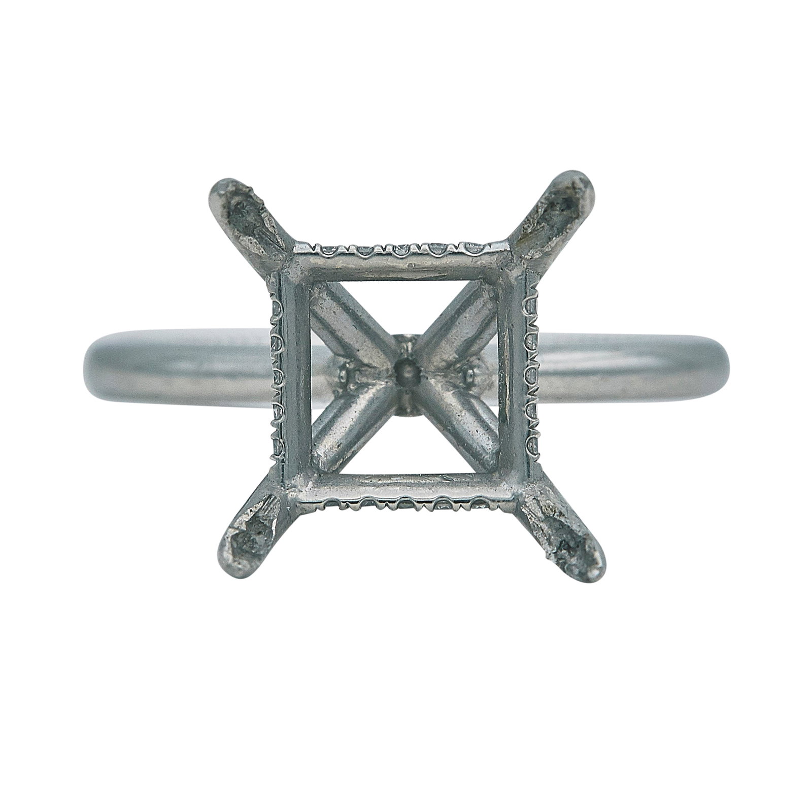 Verragio Platinum Diamond Halo Cushion Ring Setting: BRAND: Verragio; METAL: Platinum; APPROXIMATE TOTAL DIAMOND WEIGHT: 0.24 ctw; STAMPED: Verragio, PLAT; CONDITION: Pre-owned, Very Good; ITEM WEIGHT (GRAMS): 5.7 g; MEASUREMENTS: Ring size 5 1/2, Cente